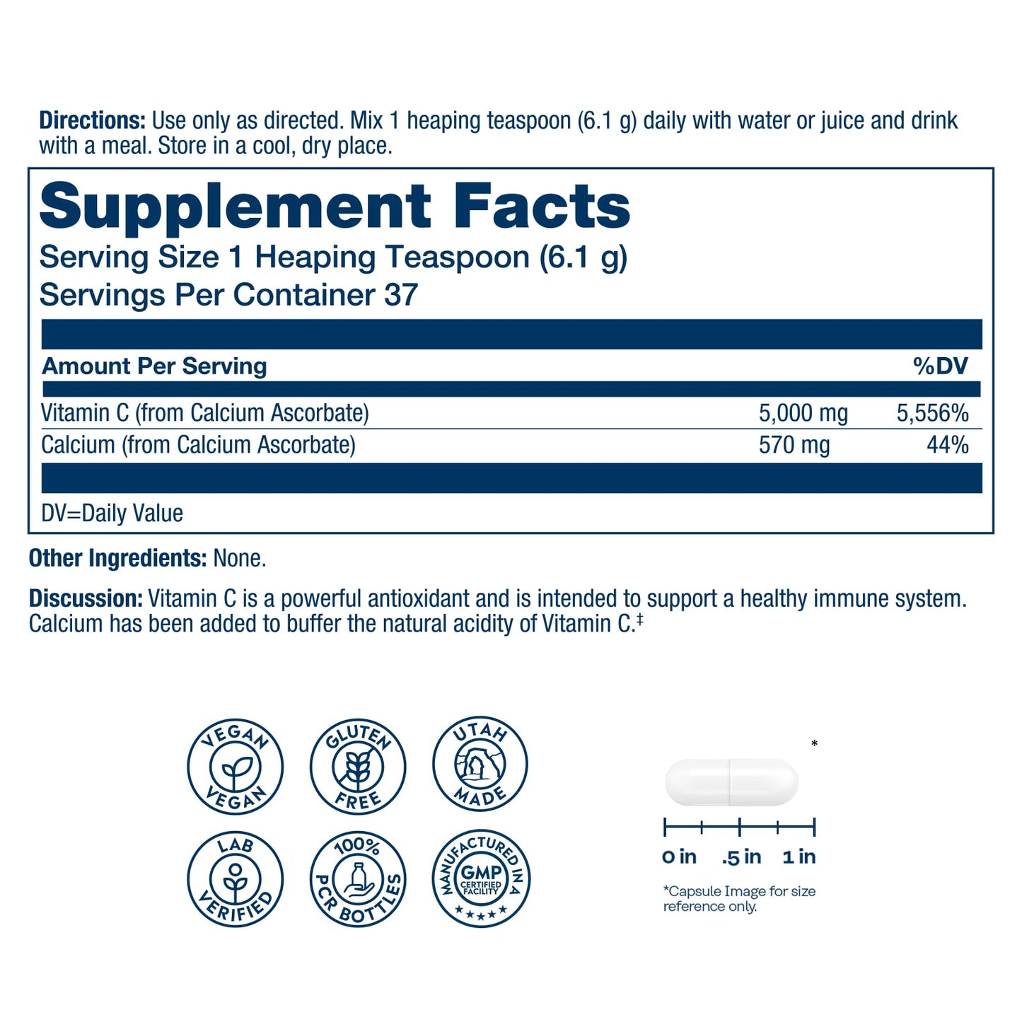 SOLARAY Vitamin C Powder 5000mg - Buffered Vitamin C with 570mg Calcium - Antioxidant and Immune Support, Vegan, Gluten Free, 8 oz