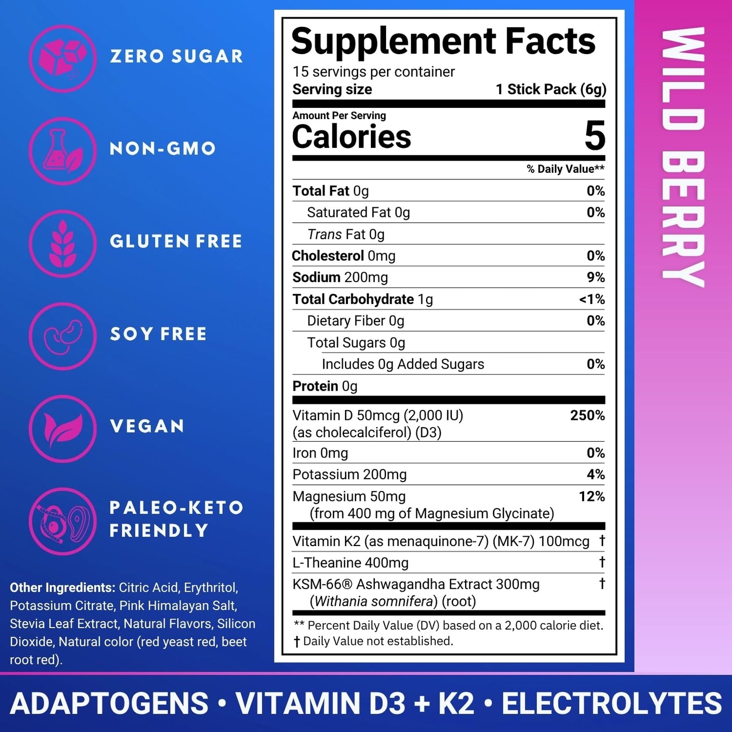 Muscle I.V. Magnesium Glycinate Electrolyte Powder Packets, Wild Berry, 3.17 Ounce