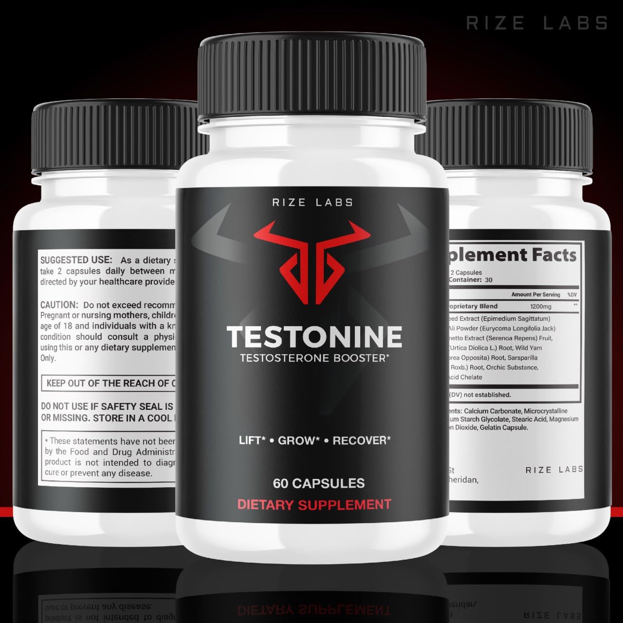 Rize Labs Testonine Male Supplement Capsules, 60 Count