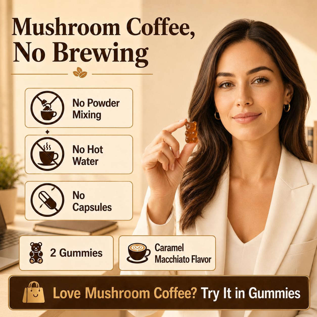 SHIZAM Mushroom Coffee Gummies with Lion’s Mane, Cordyceps, Chaga & Caffeine 60 Count