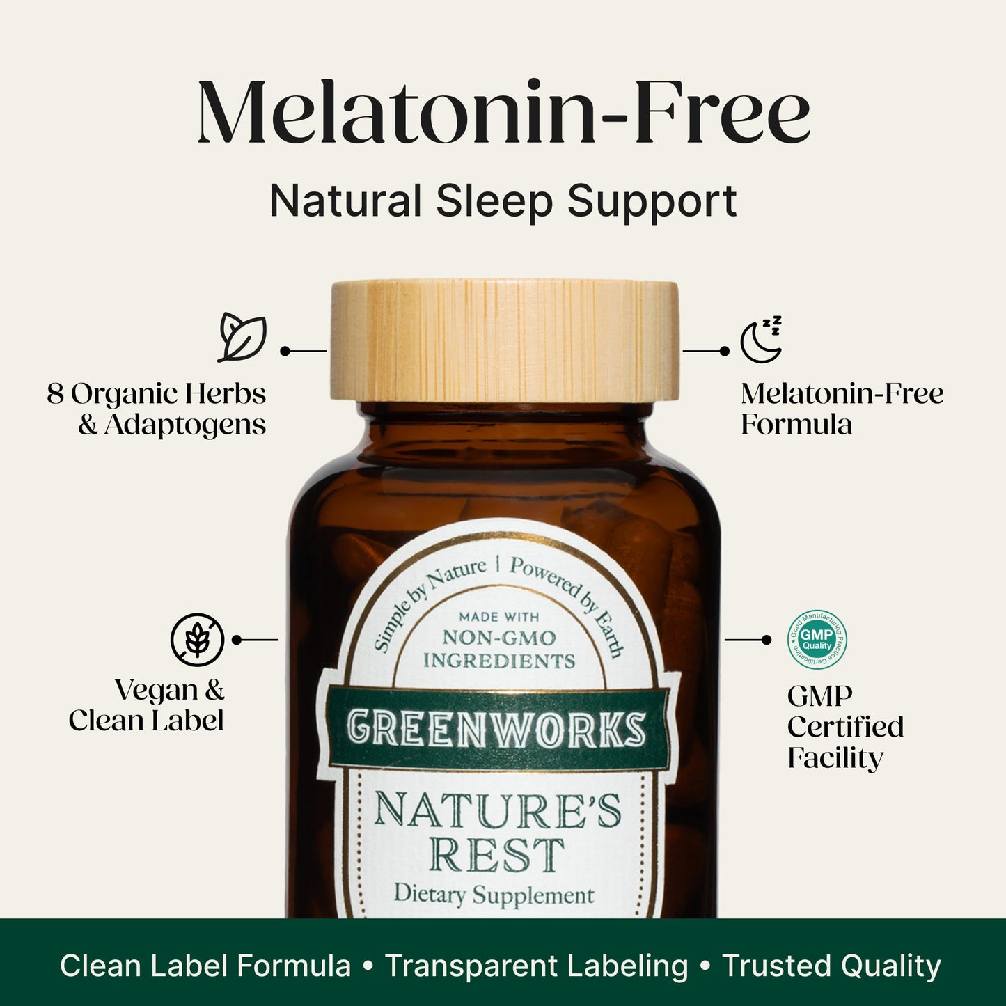 Greenworks Nature's Rest Melatonin-Free Sleep Aid for Adults, 60 Capsules