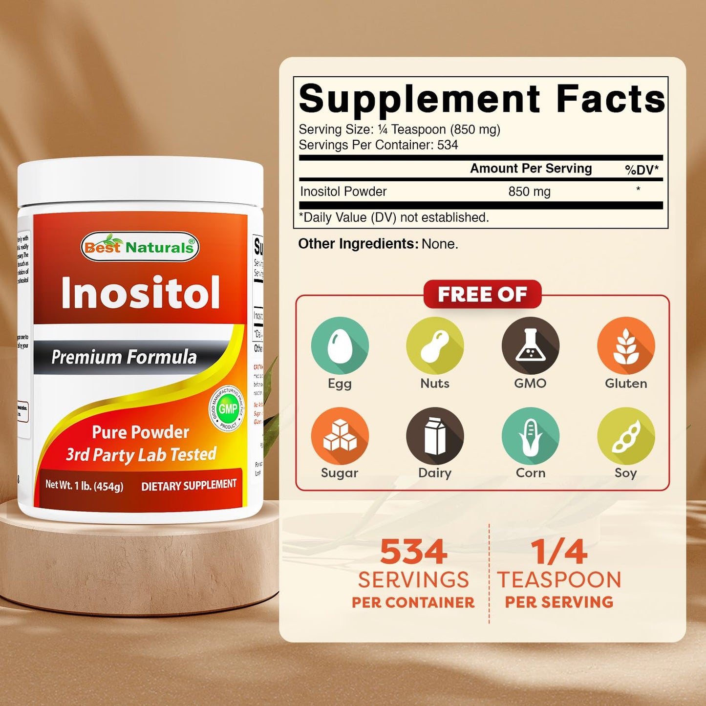 Best Naturals Pure Inositol Powder, 16 oz