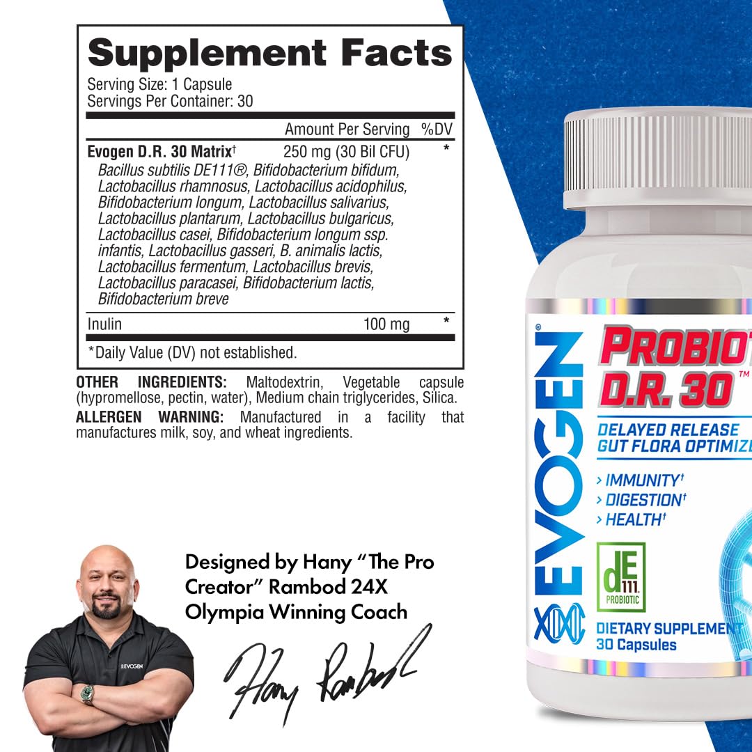 Evogen Probiotic D.R. 30 Delayed Release Gut Flora Optimizer, 30 Capsules