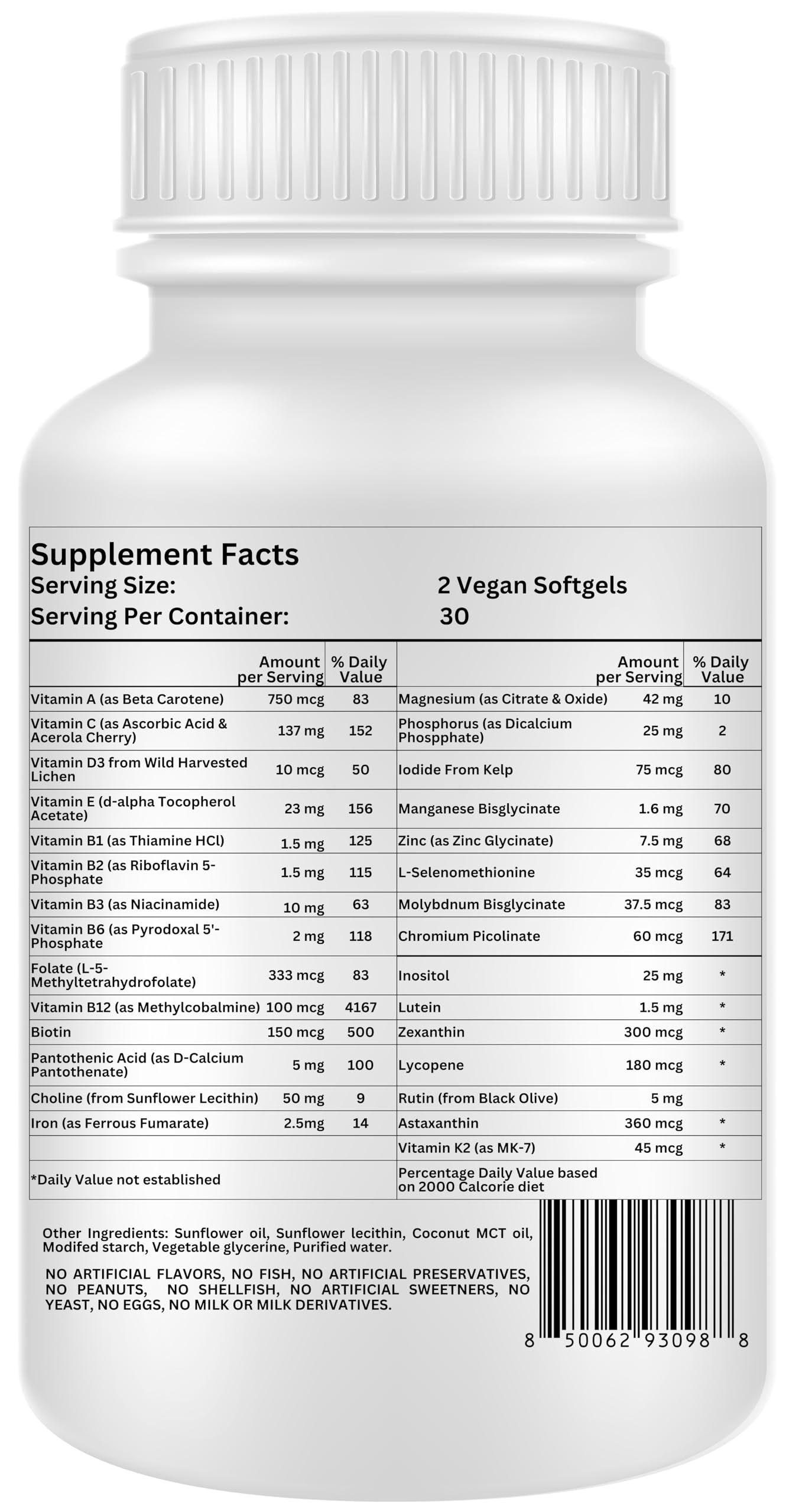 Nikoni Teen Boy Multivitamin & Mineral Vegan Softgels – Enhanced Absorption Formula – 60 Ct