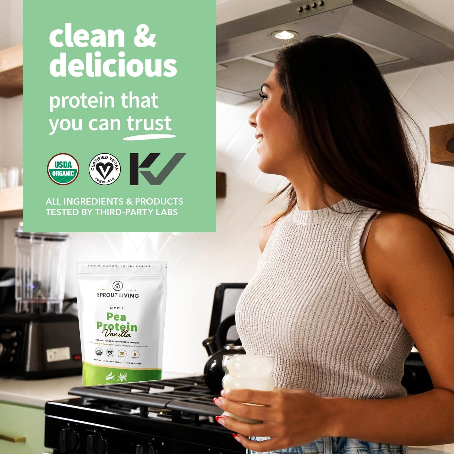 Sprout Living Organic Pea Protein Powder, Vanilla Flavor, 16