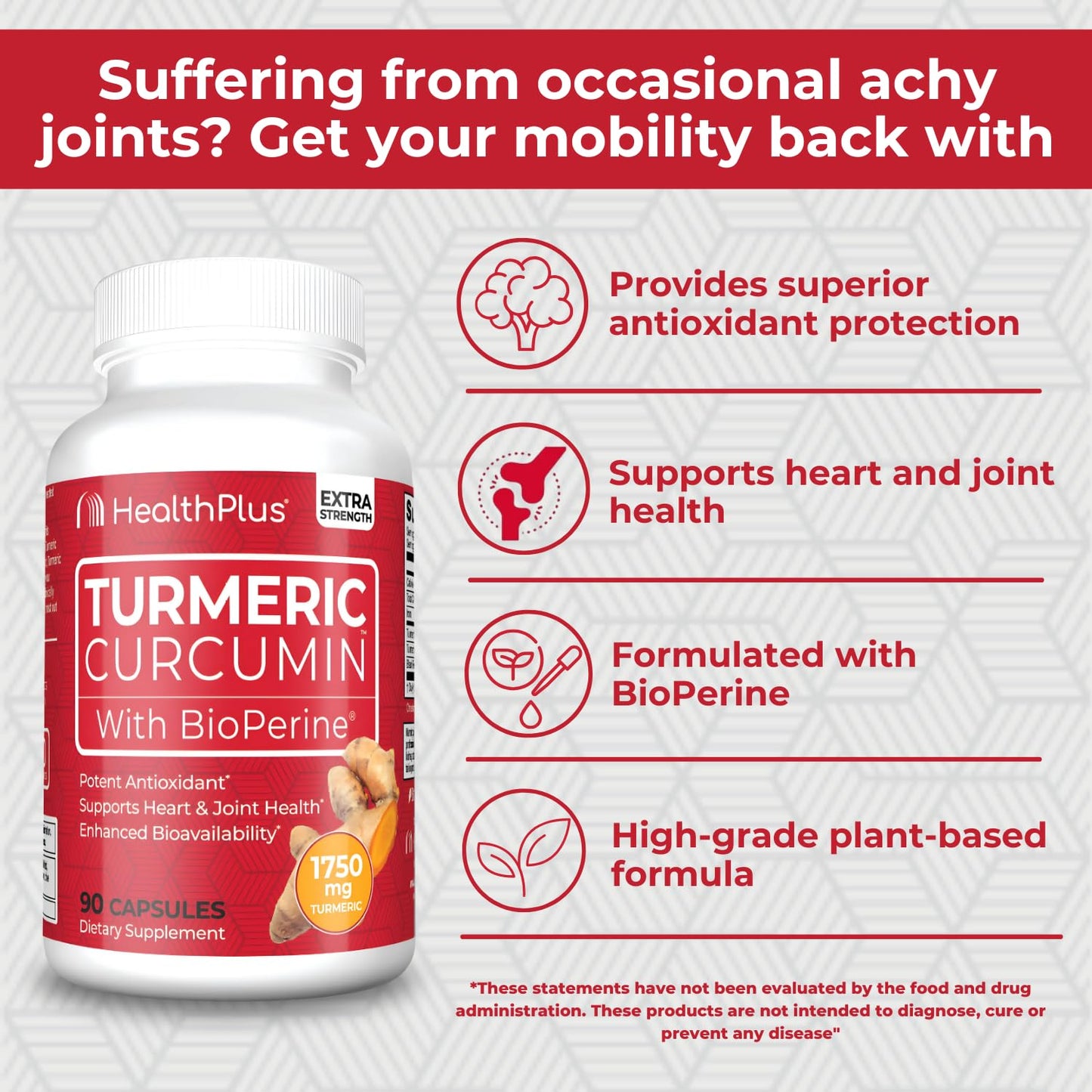 Health Plus Turmeric Curcumin 90 Capsules