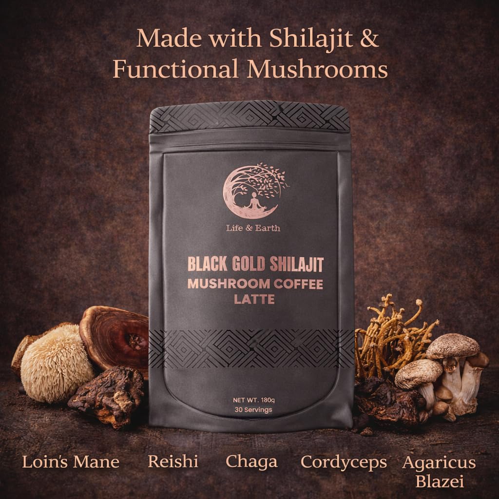 Life and Earth Black Gold Shilajit Mushroom Latte Powder 6.3493