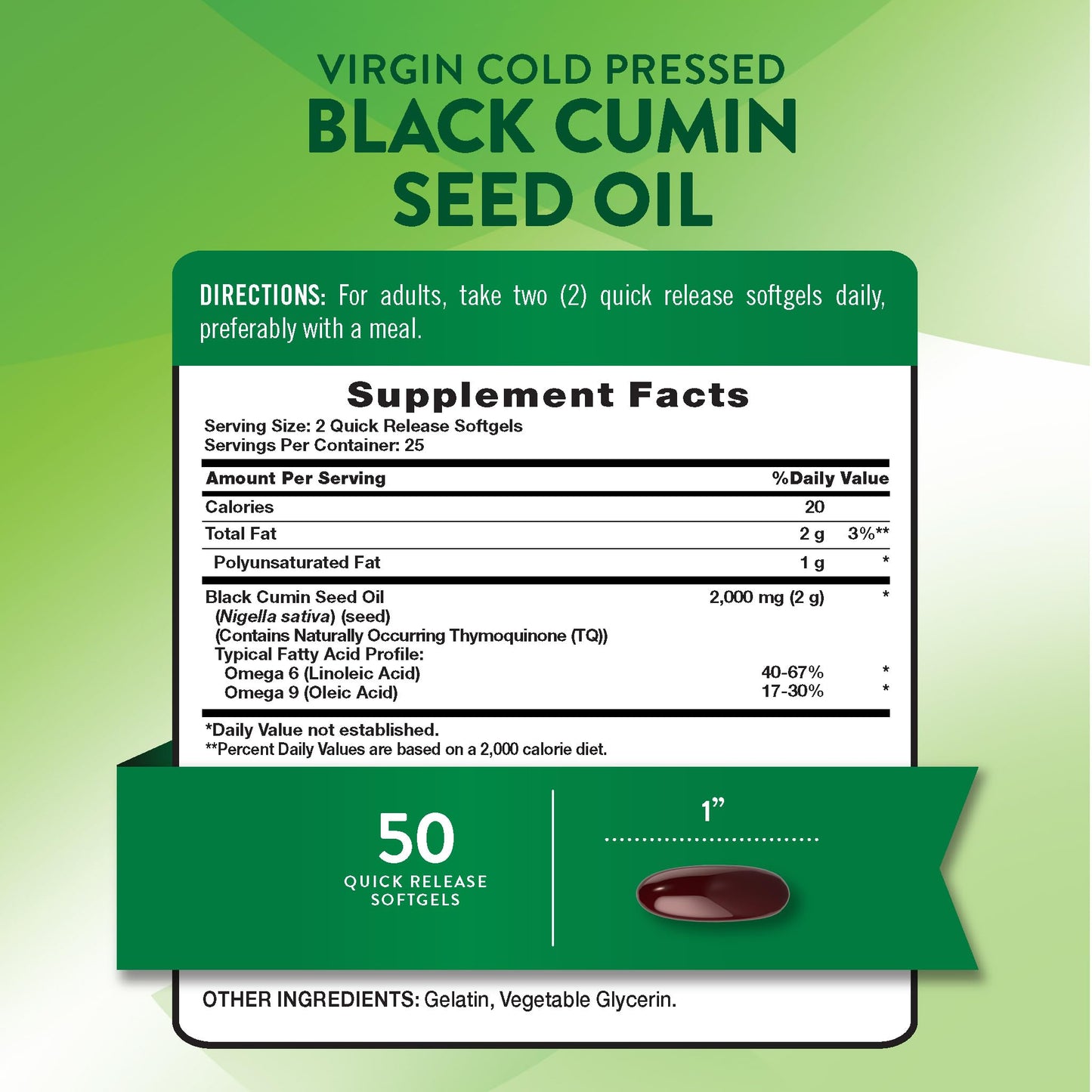 Nature's Truth Black Cumin Seed Oil 2000 mg Softgels 50 Count