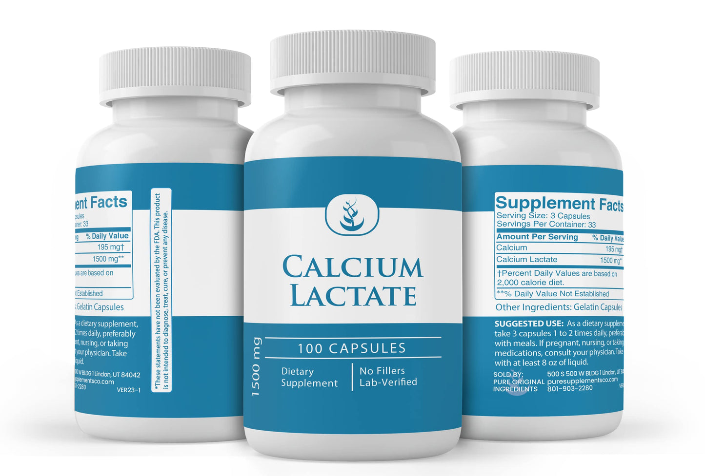 Pure Organic Ingredients Calcium Lactate Capsules 200