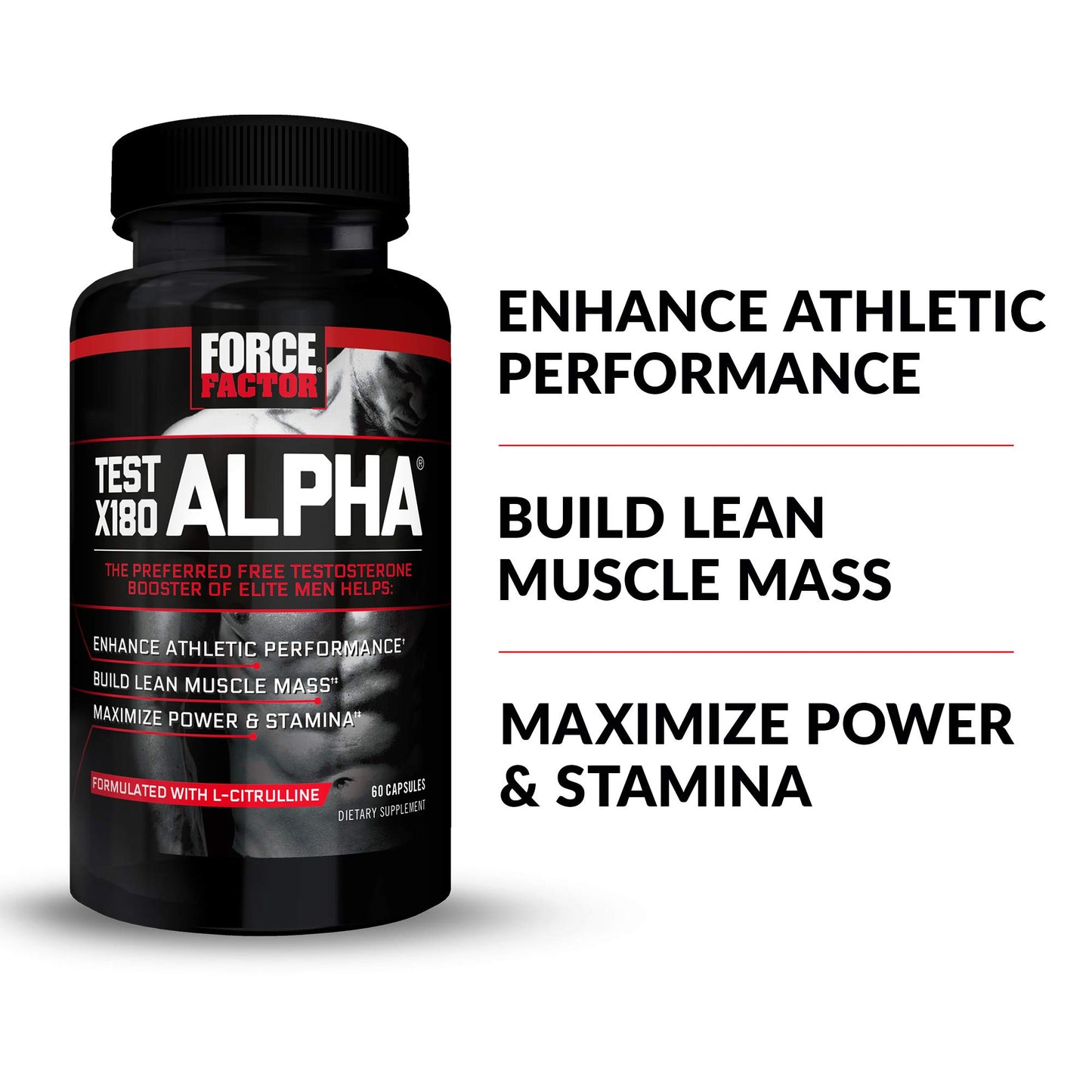 Force Factor Test X180 Alpha Total Testosterone Booster for Men Capsule 60 Count
