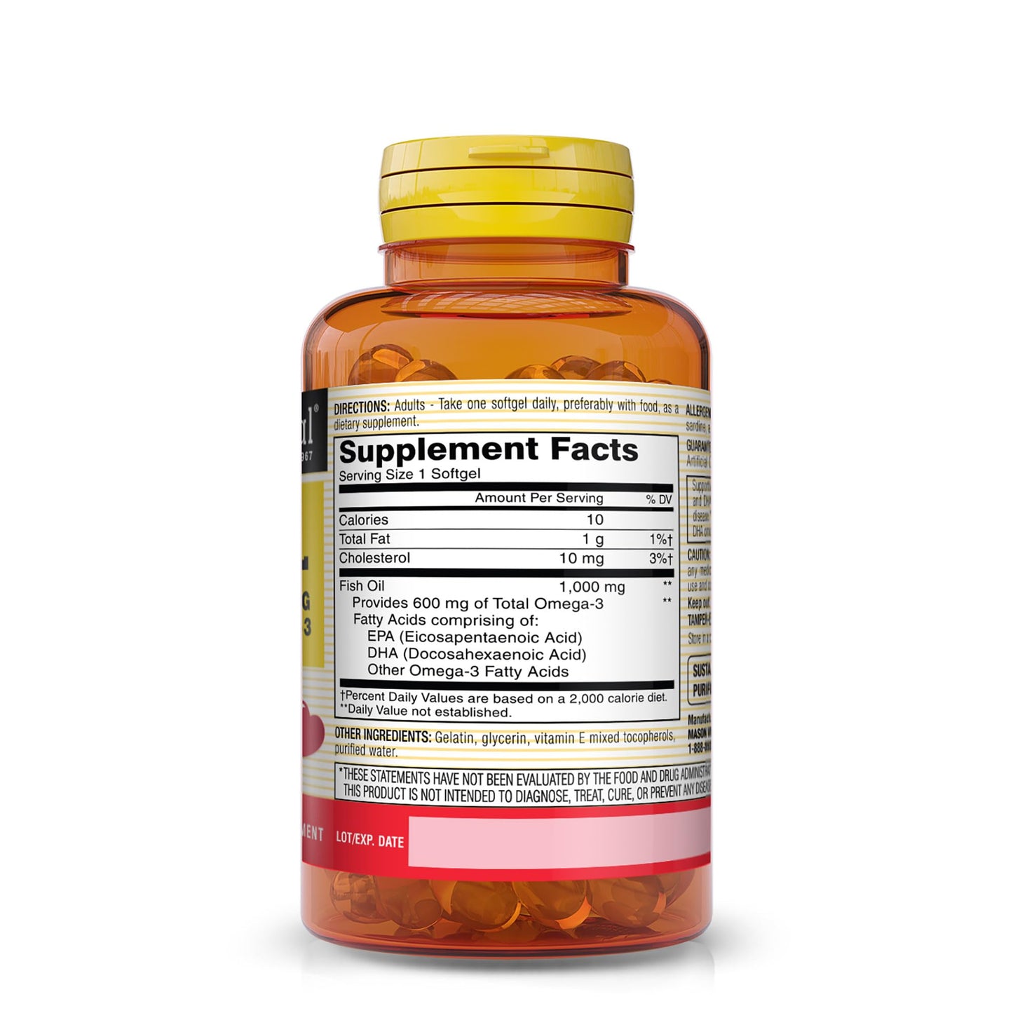 Mason Natural Fish Oil 1000mg Super Omega-3 Softgel, 30 Count