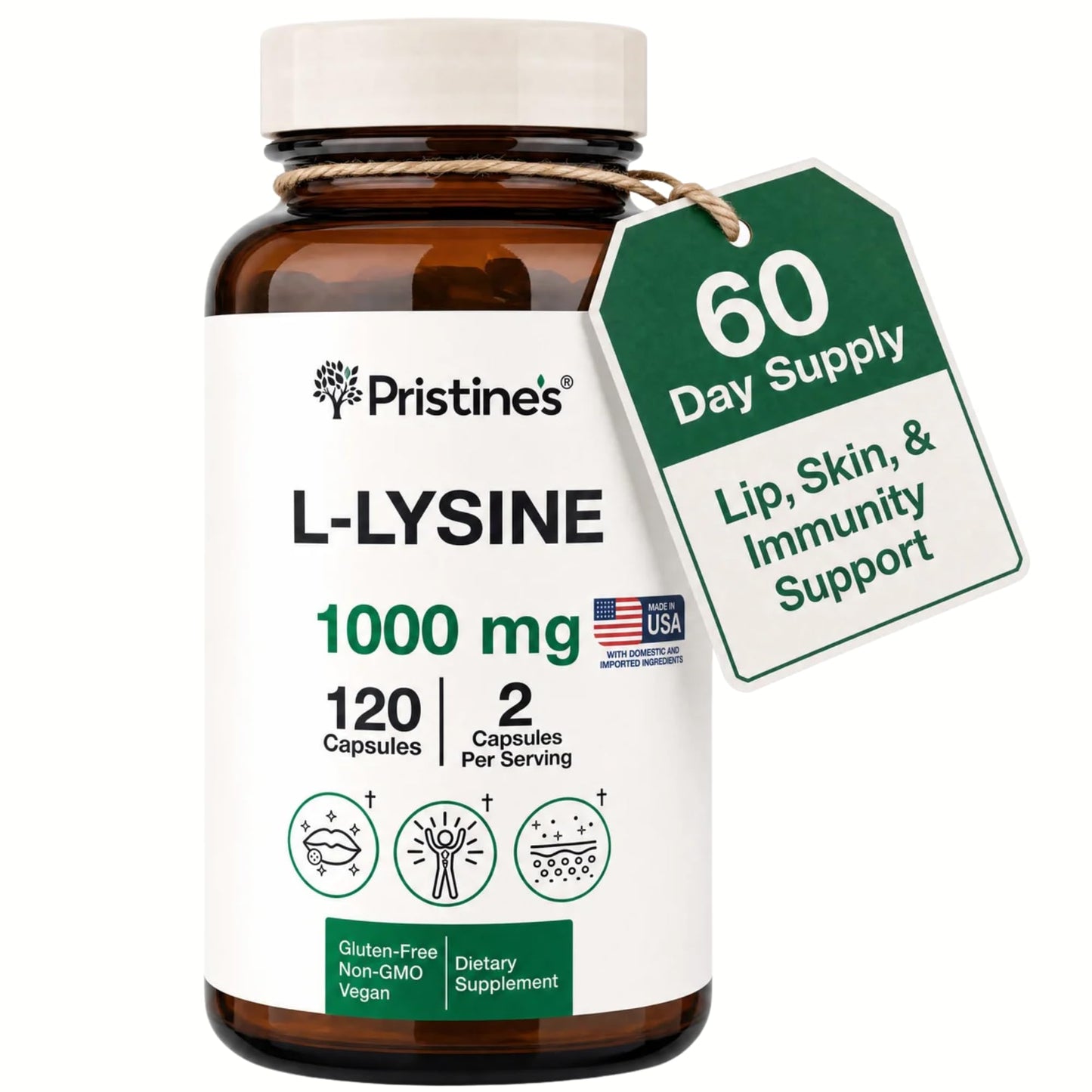 PRISTINE'S L-Lysine 1000mg 60 Capsules
