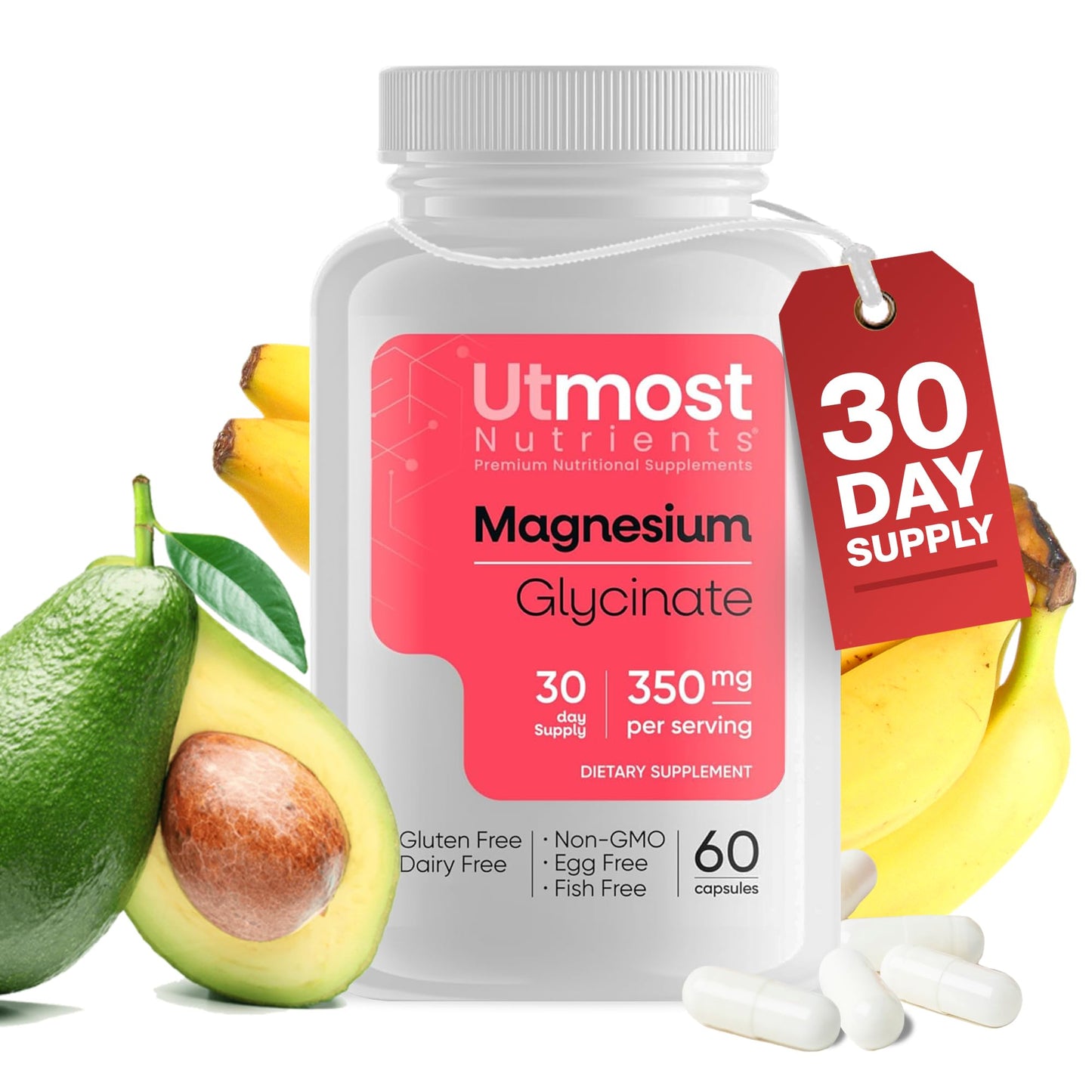 Utmost Nutrients Magnesium Glycinate Supplement Capsules, 60 Count