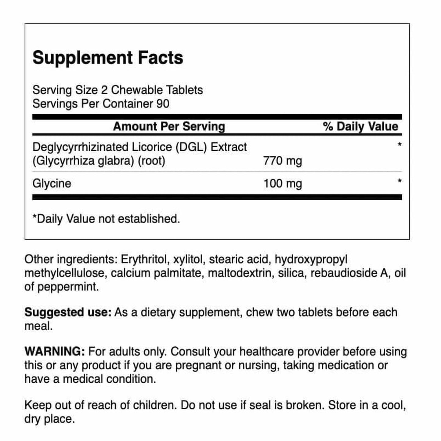 Swanson Dgl (Licorice) 385 Milligrams Chewable Tablets 180 Count