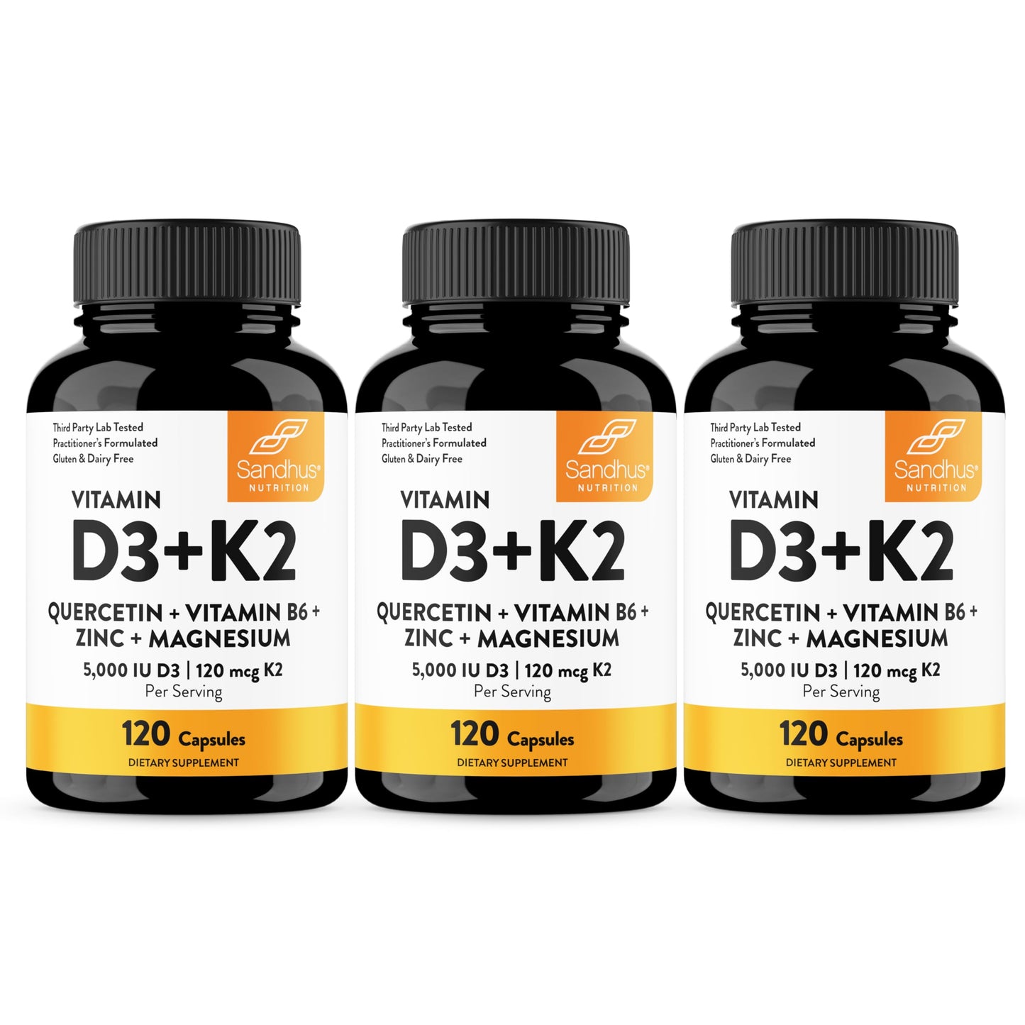 Sandhu's Vitamin D3 K2 5000 IU 120mcg Magnesium Zinc B6 Quercetin Capsules 360