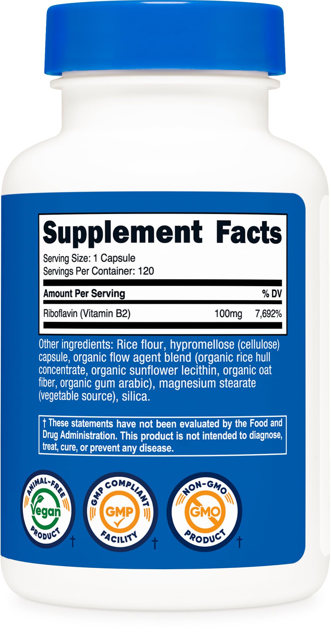 Nutricost Vitamin B2 (Riboflavin) 100mg Capsules, 120 Count
