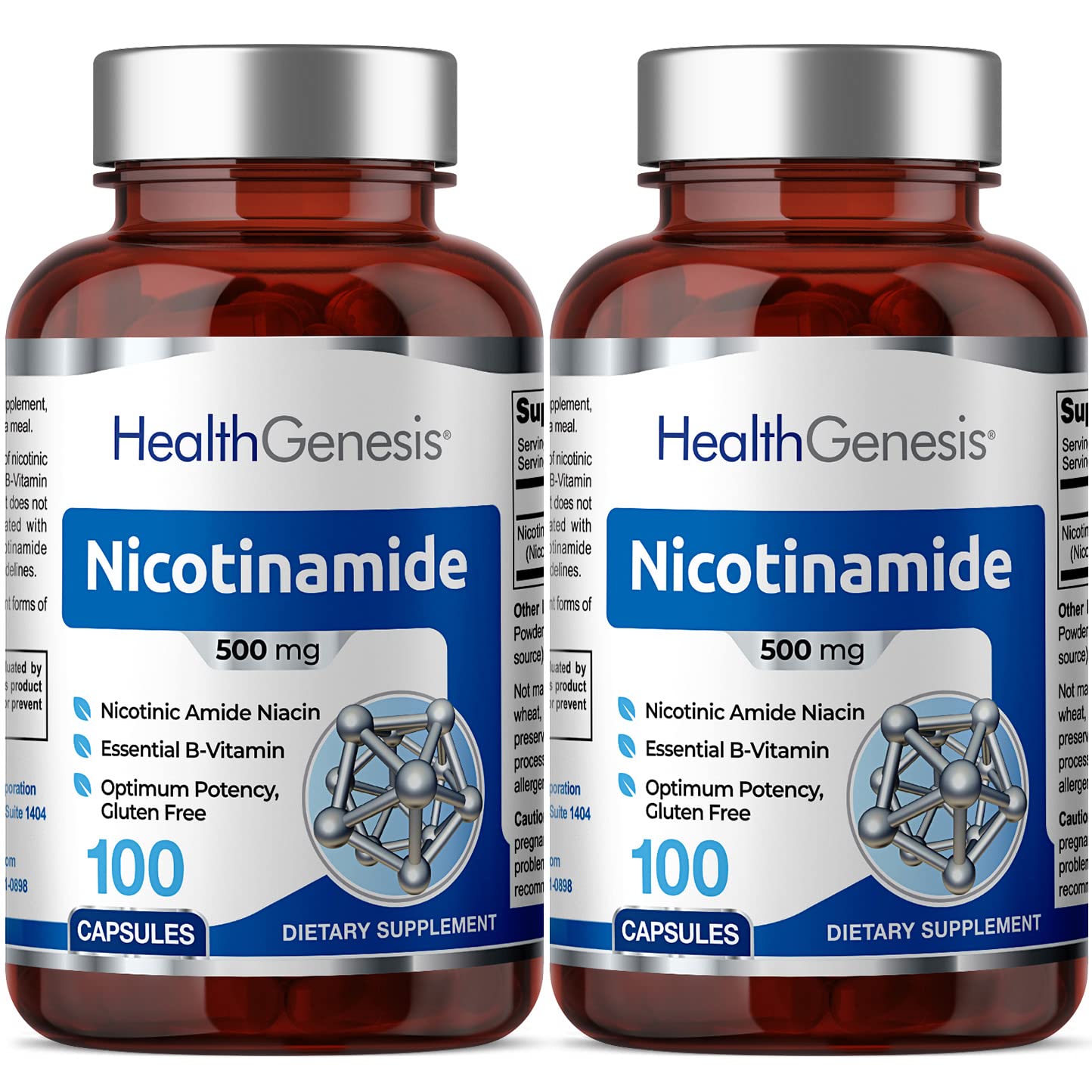 Health Genesis B-3 Nicotinamide 500 mg Capsules, 200 Count