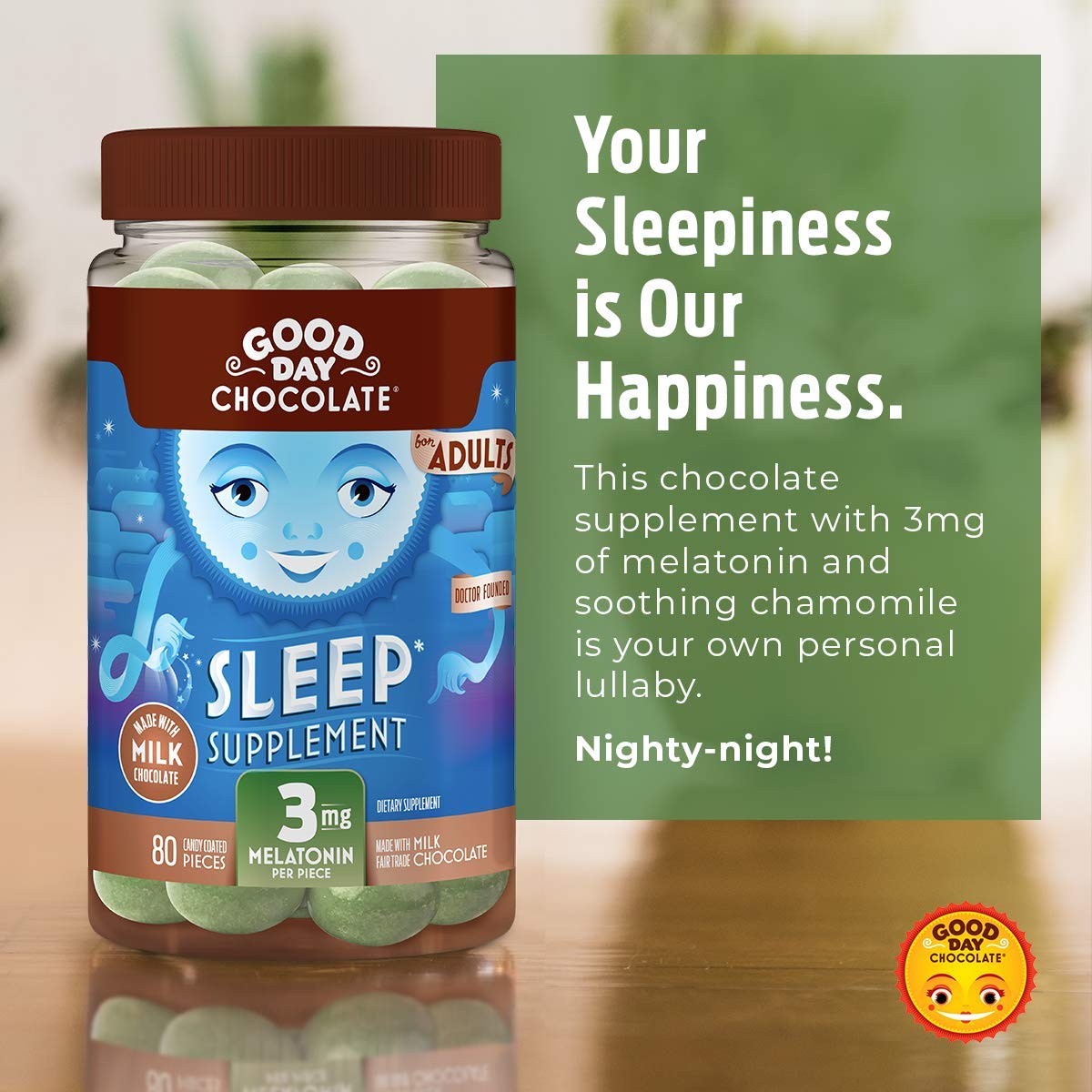 Good Day Chocolate Melatonin for Adults Chewable 80 Count