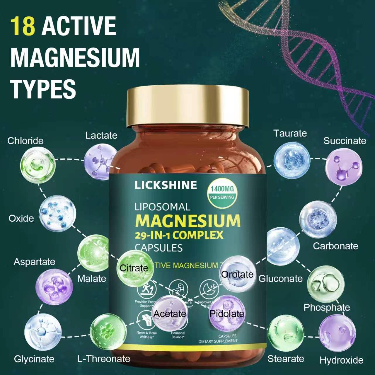 Lickshine Liposomal Magnesium Complex 1400mg, 240 Capsules