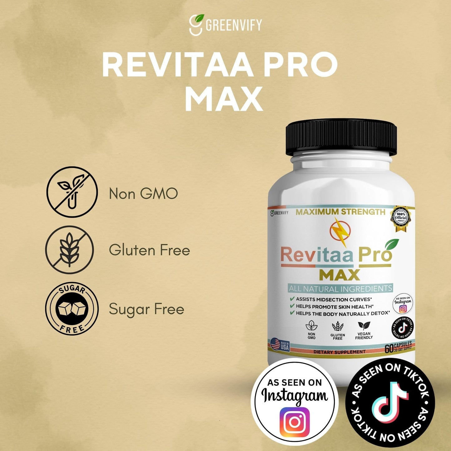 GREENVIFY Revitaa Pro Max Natural Dietary Supplement Capsule, 60 Capsules