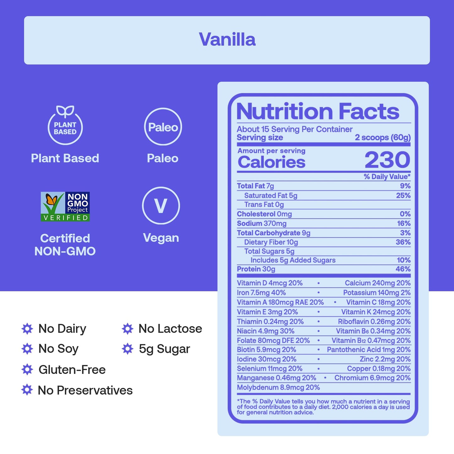 Happy Viking Plant-Based Vegan Protein Powder +100 Superfoods - Vanilla 33.6 oz