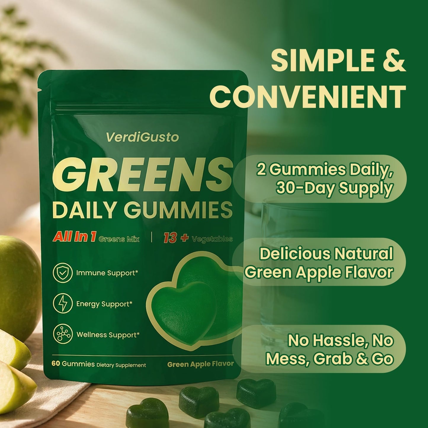 VerdiGusto Greens Gummies 60 Count