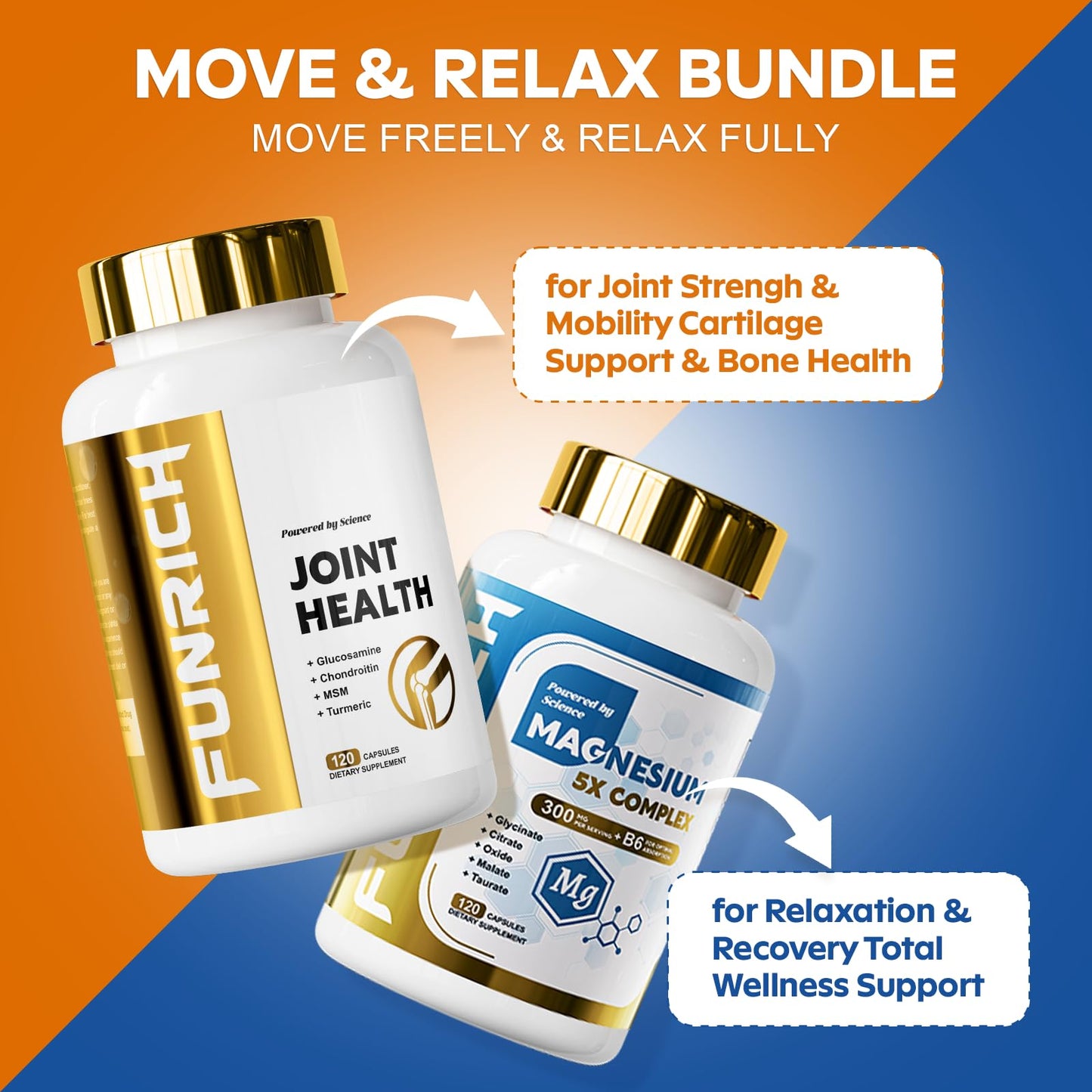 FUNRICH Glucosamine Chondroitin MSM & Magnesium Complex Supplement Set Capsules 240 Count