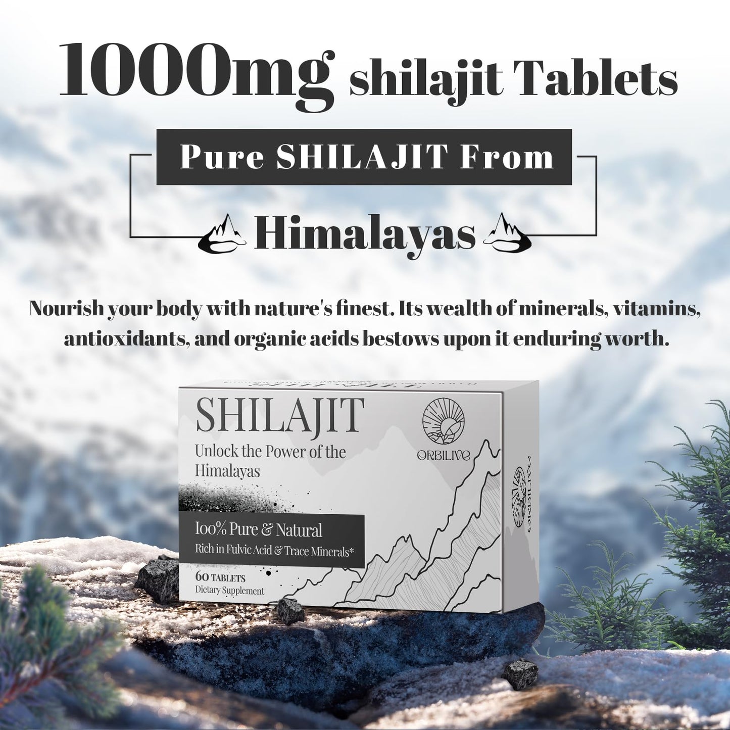 ORBILIVE Shilajit Tablets 1000 mg, 60 Count