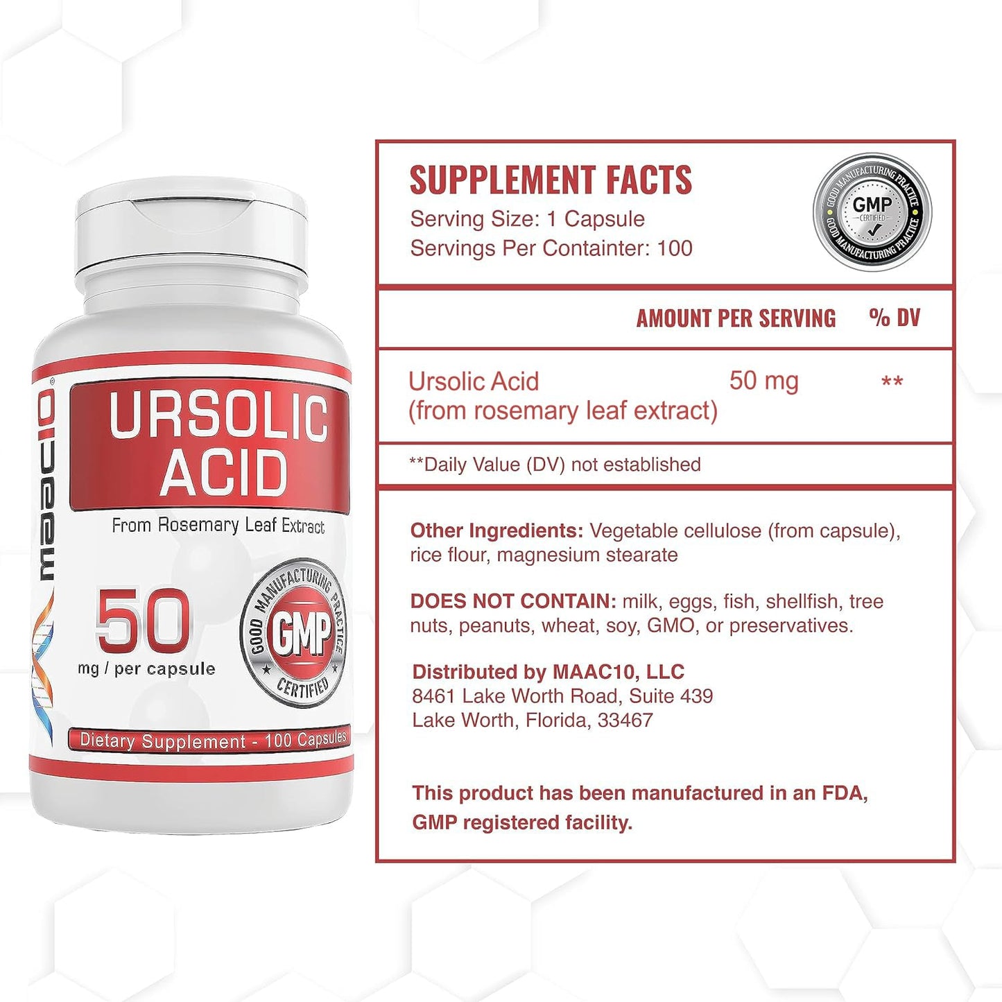 MAAC10 Ursolic Acid 50mg, 100 Capsules