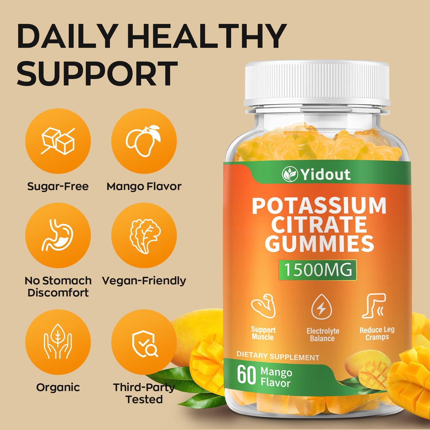 Yidout Potassium Citrate 1500mg Gummies, 120 Count