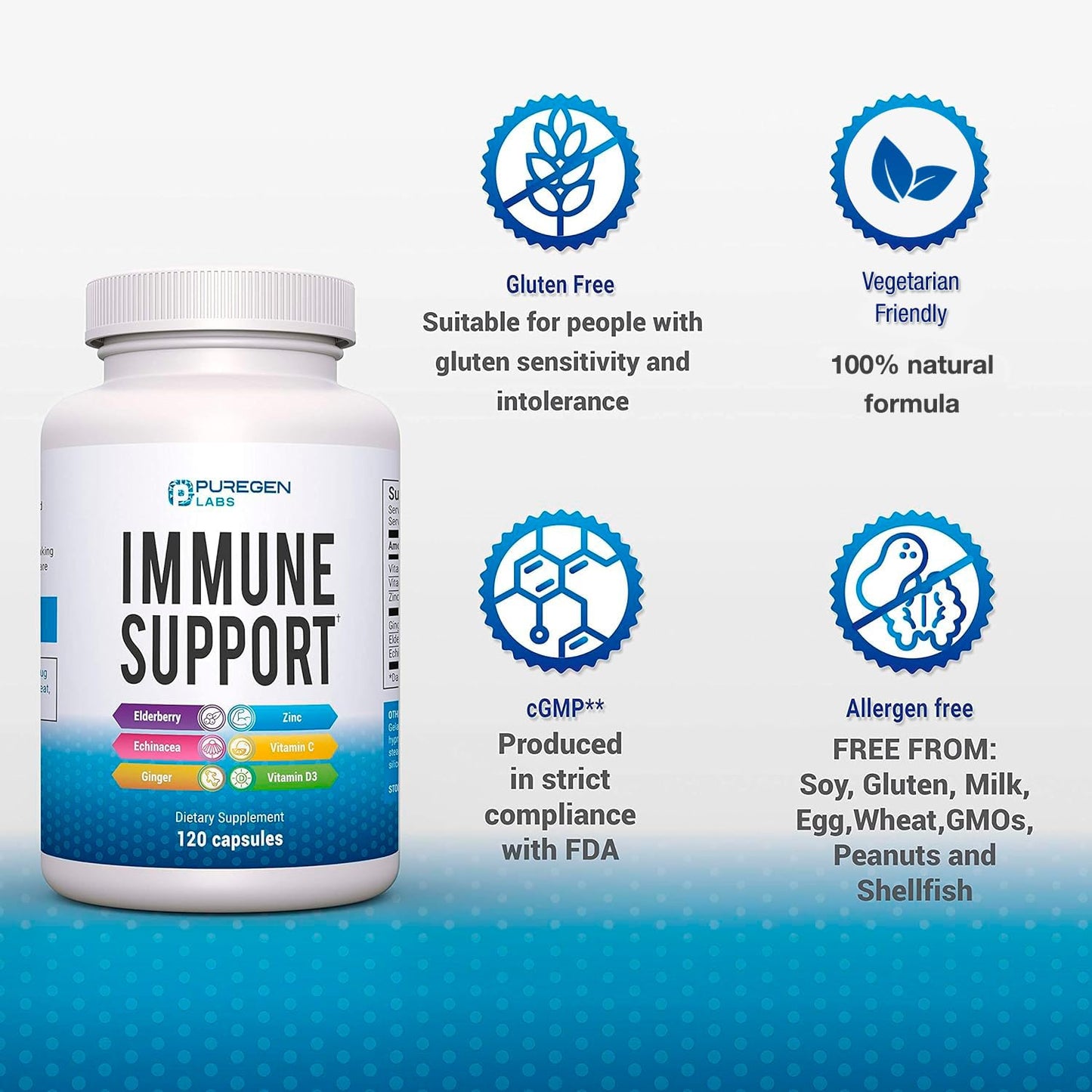P Puregen Labs 6 in 1 Immune Support Capsules, 120 Count