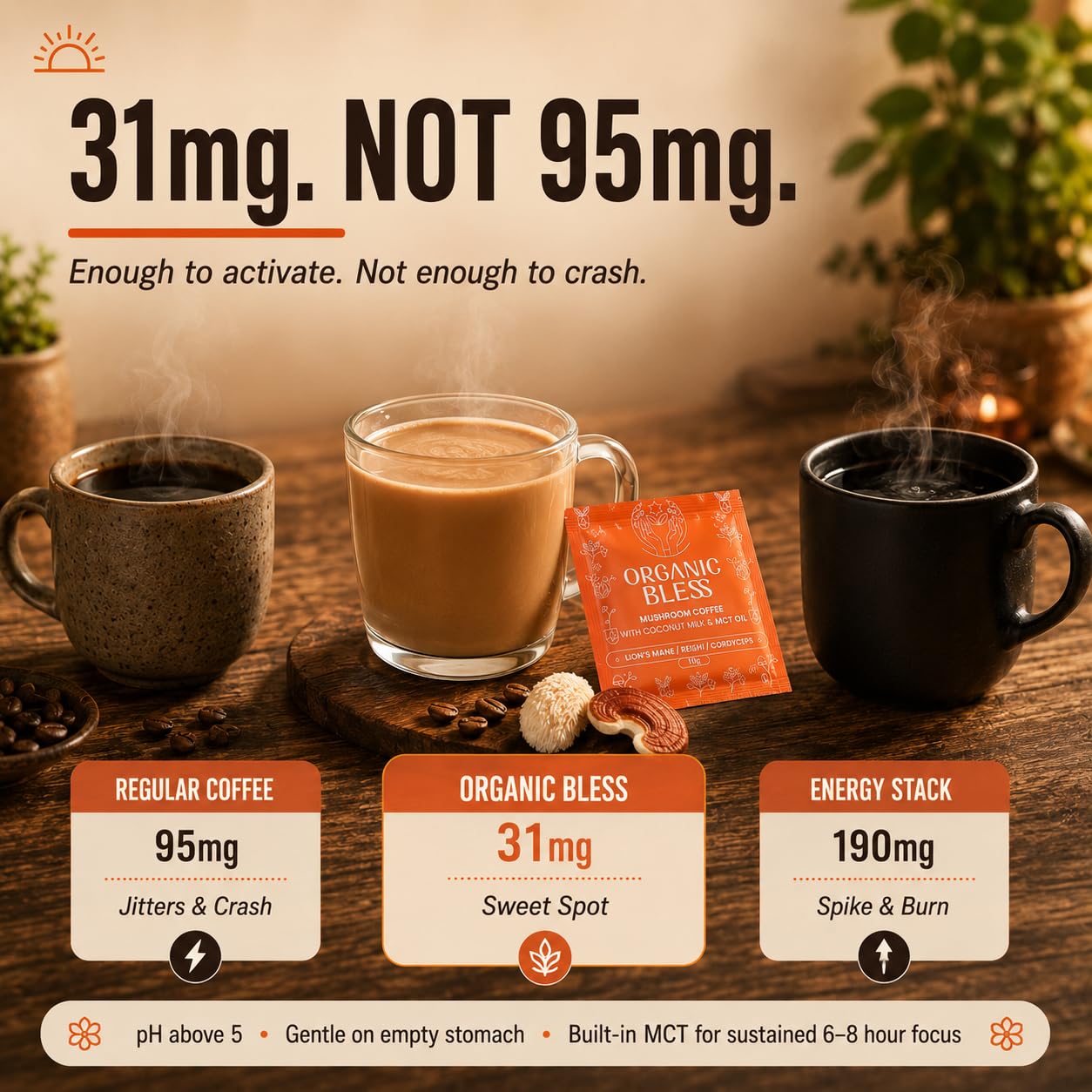 Organic Bless Mushroom Coffee Instant Packets Powder 3.52 oz