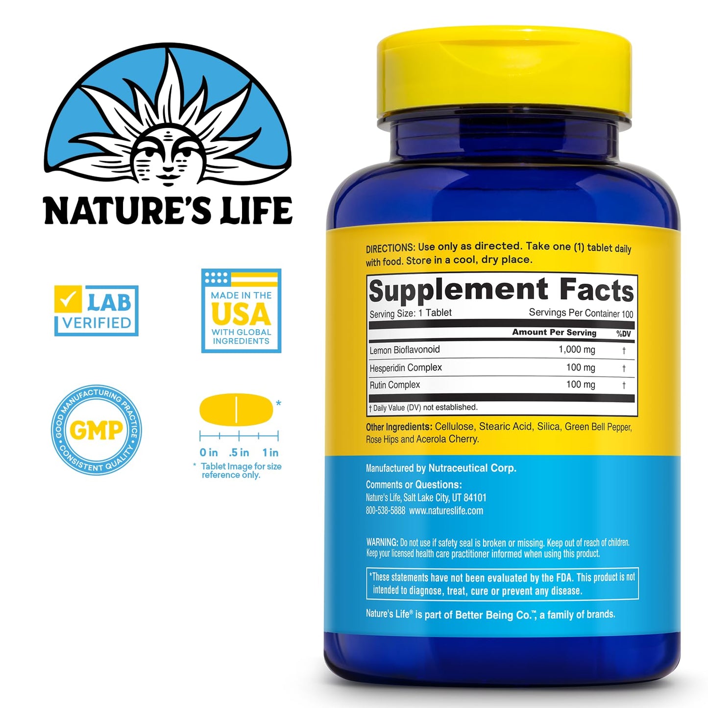 Nature's Life Lemon Bioflavonoids 1000mg Tablets, 100 Tablets