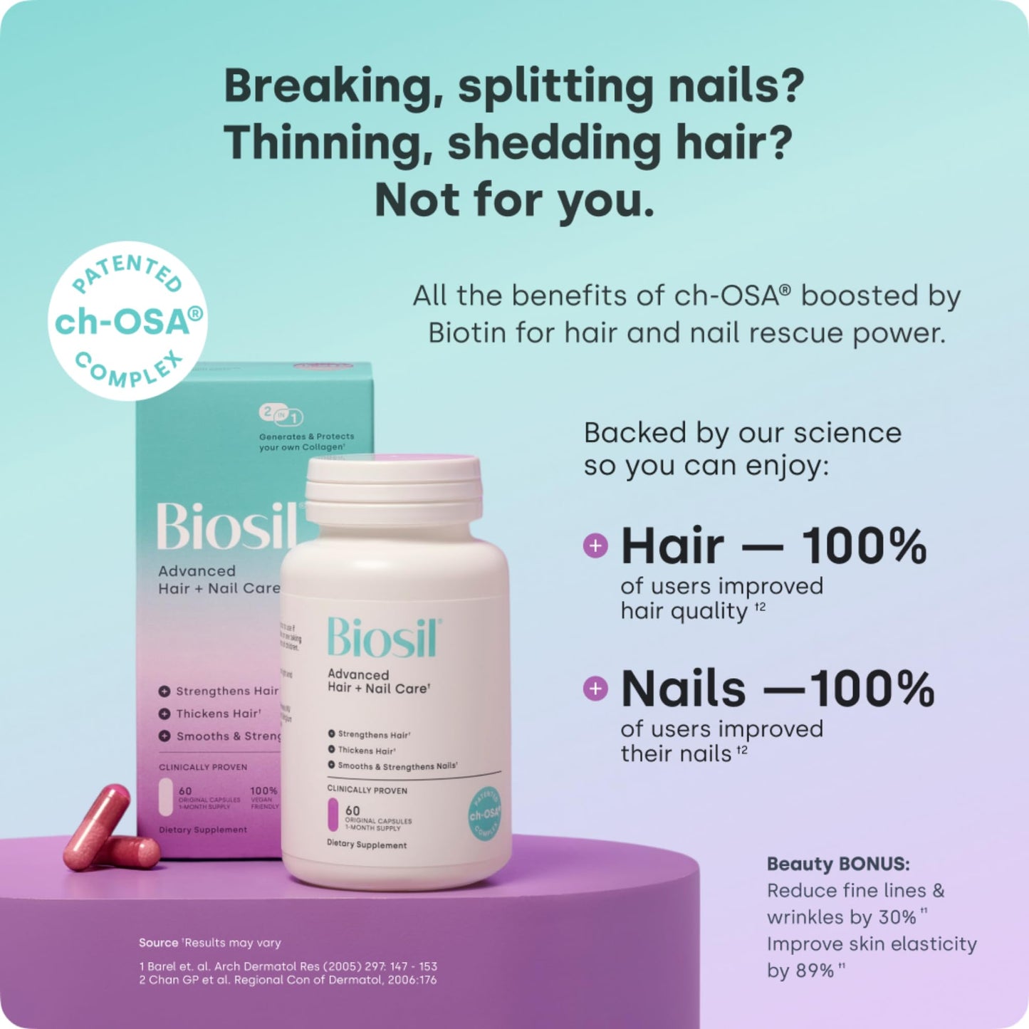 Biosil Advanced Hair + Nail Care Capsules, 120 Count