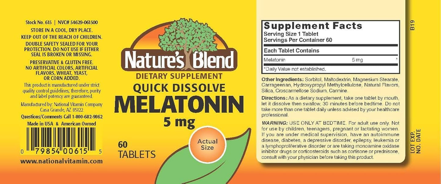 Nature's Blend Melatonin 5 mg, 60 Tablets
