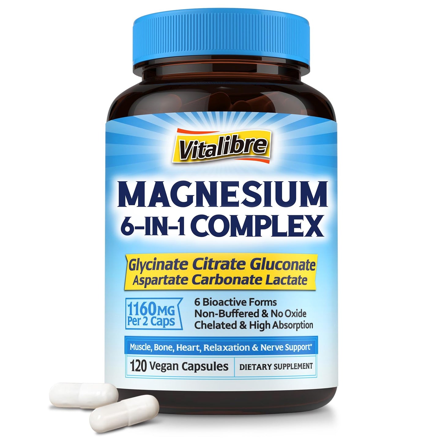 Vitalibre Women's Probiotics 100 Billion CFU & Magnesium Complex Supplement 6 in 1, 150 Capsules