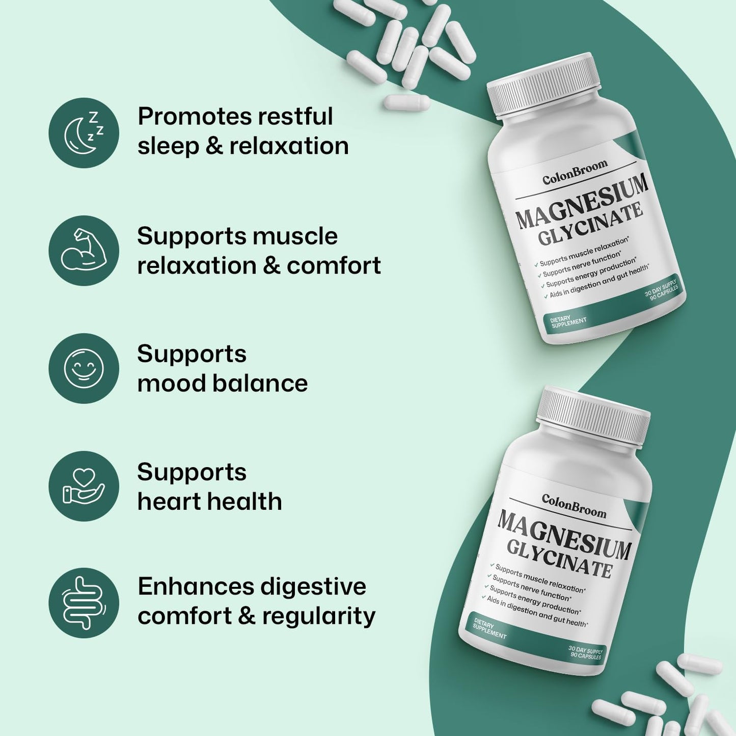 ColonBroom Magnesium Glycinate Capsules, 180 Capsules