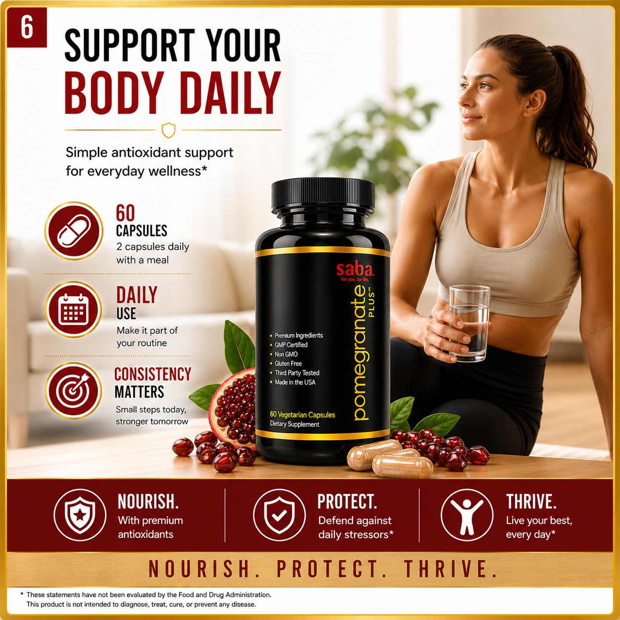 Saba Pomegranate Plus Astaxanthin Supplement with AstaReal & Pomegranate Extract 60 Capsules