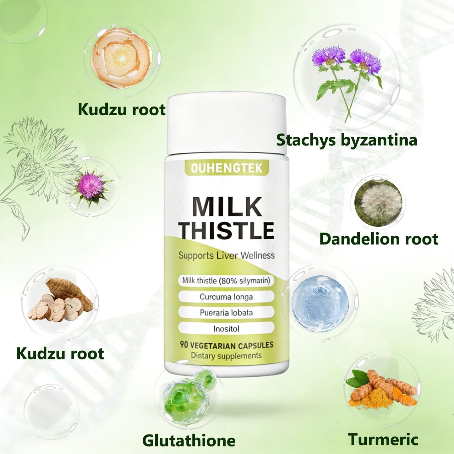 OUHENGTEK Milk Thistle Extract 80% Silymarin 300mg Capsules, Liver Detox & Digestive Support, 90 Count