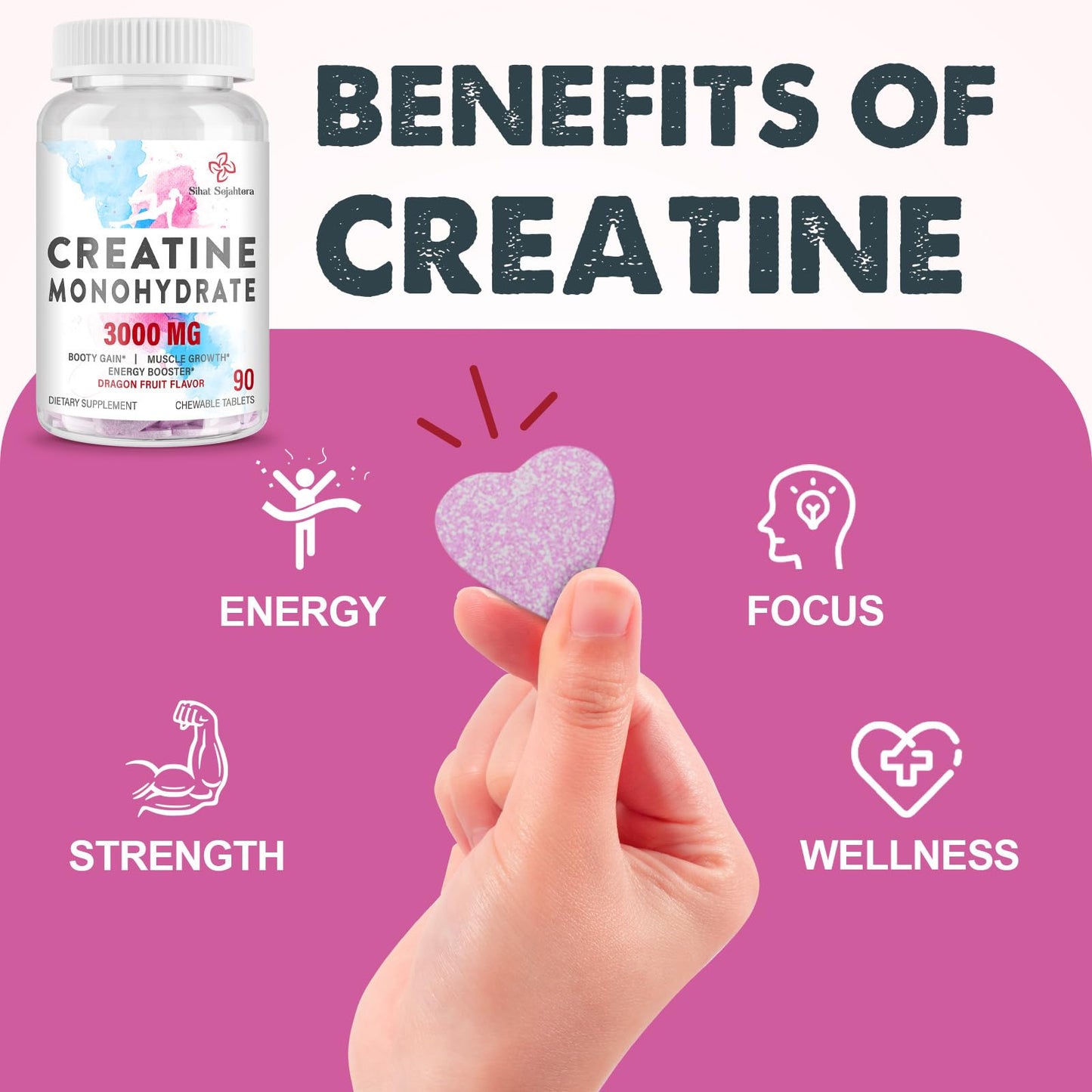 Sihat Sejahtera Creatine Chews with Collagen & BCAA, Chewable, 90 Count