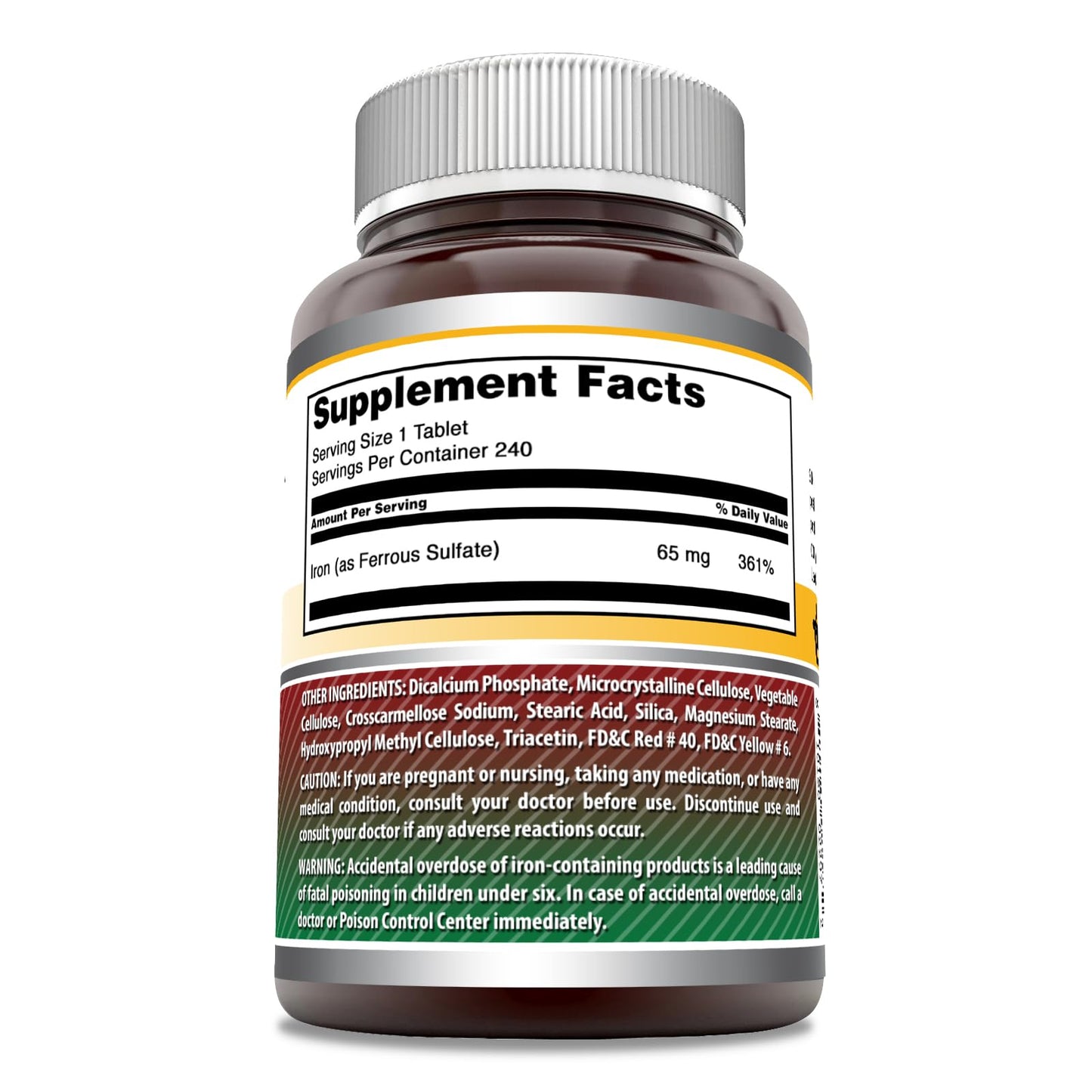 Amazing Nutrition Iron (Ferrous Sulfate) Supplement (65 mg) Tablets, Non-GMO, Gluten Free, Made in USA, 240 Tablets, 2-Pack