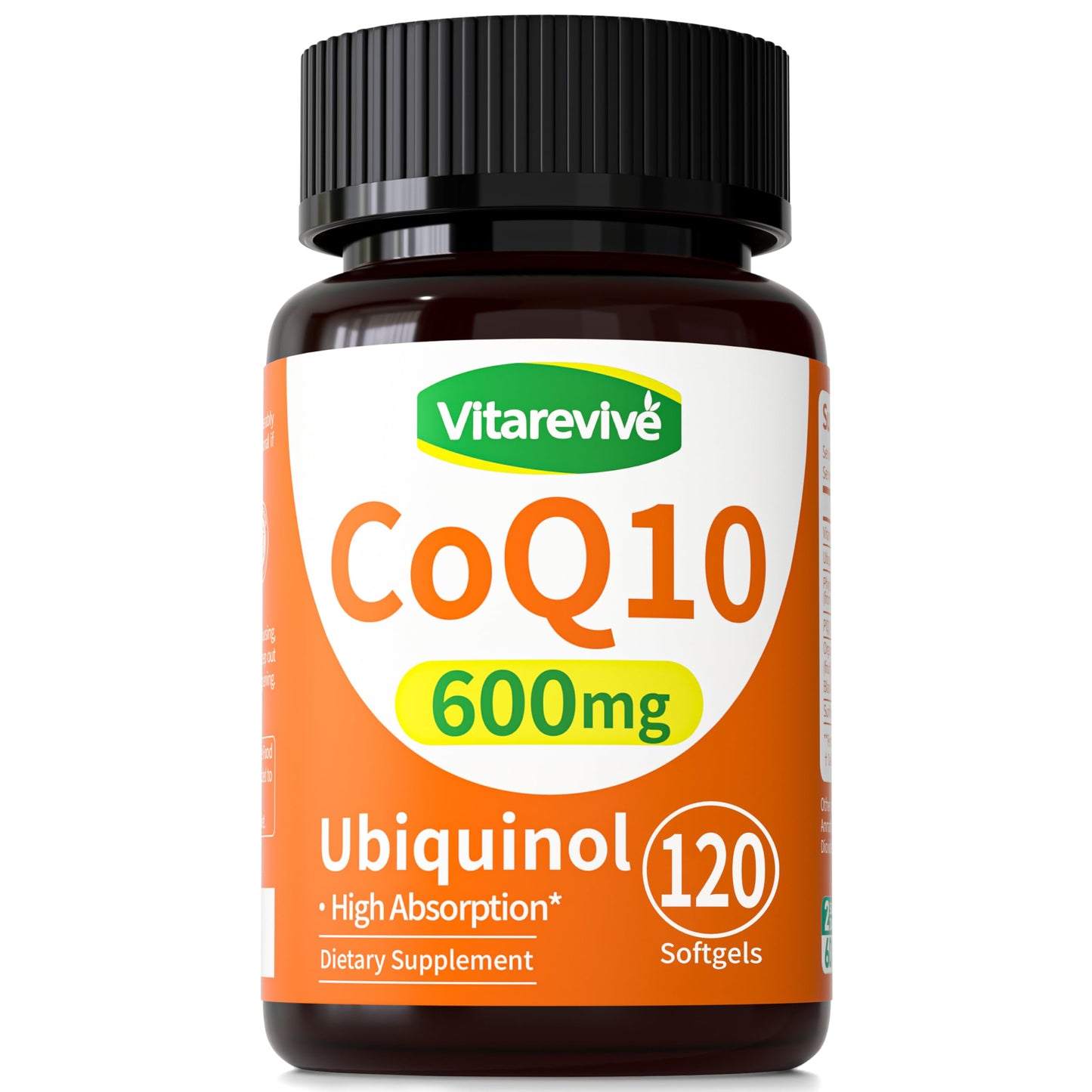 Vitarevive CoQ10 600mg Ubiquinol CoQ10 Supplement with PQQ & Vitamin E, High Absorption Vegan CoQ10 Nutritional Supplement for Heart & Cellular Energy Support, 120 Softgels