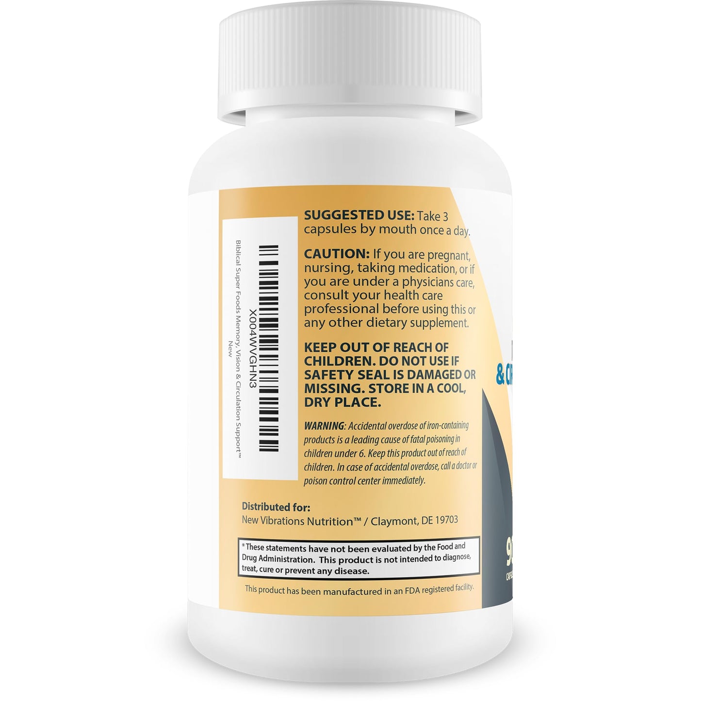 New Vibrations Nutrition Biblical Super Foods Memory, Vision, & Circulation Support Capsule, 90 Count