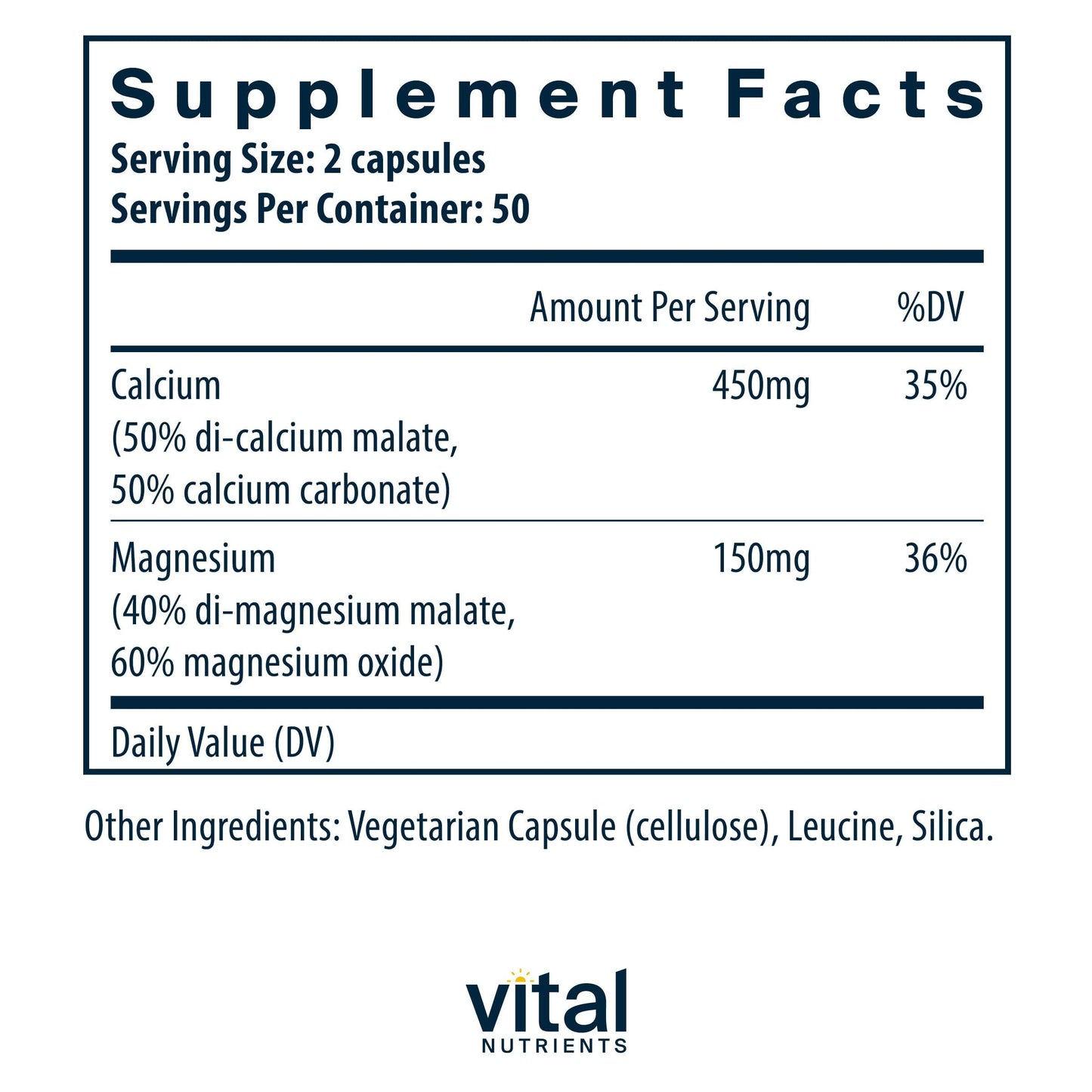 Vital Nutrients Calcium & Magnesium - Vegan Calcium Supplement with Magnesium 100 Capsules