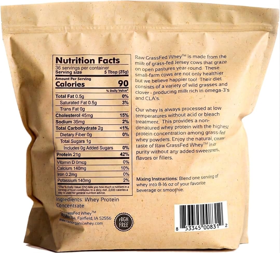 Raw Organic Whey Grass-Fed Whey Protein Powder, 32 Servings