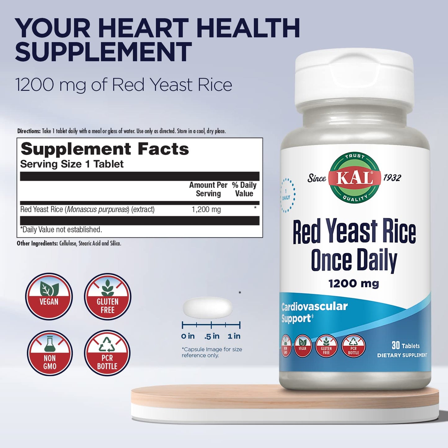 KAL Red Yeast Rice Once Daily 1200mg 30 Tablets