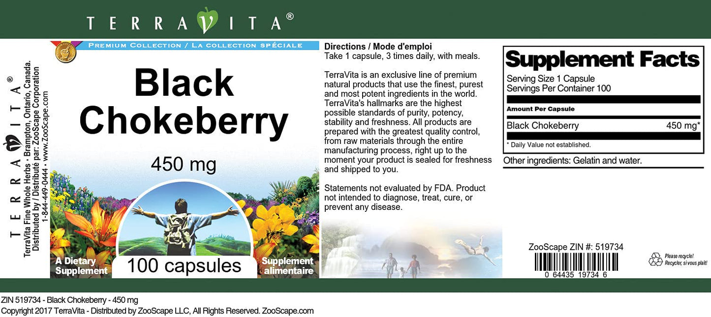 Terravita Black Chokeberry 450 mg Capsules, 100 Count