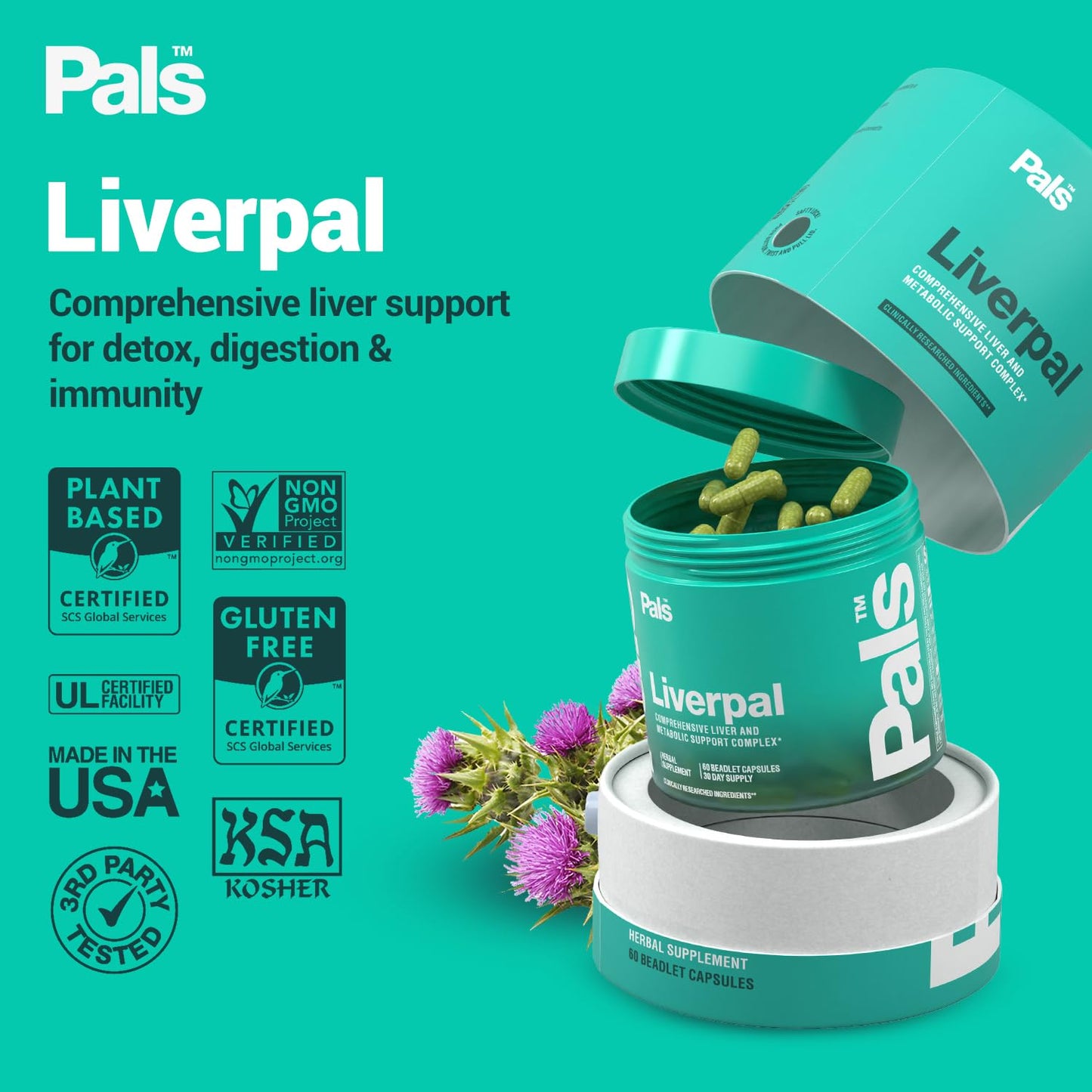 PALS Liver Cleanse Detox & Repair Vitamins with Artichoke & Silymarin 1000mg, 60 Capsules