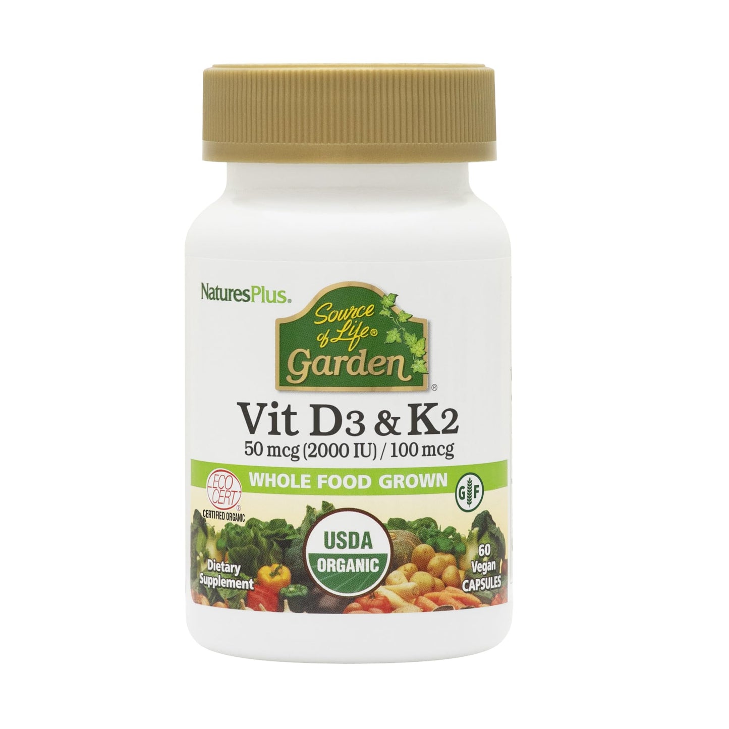 NaturesPlus Source of Life Garden Vitamin D3 & K2 Capsule, 60 Capsules