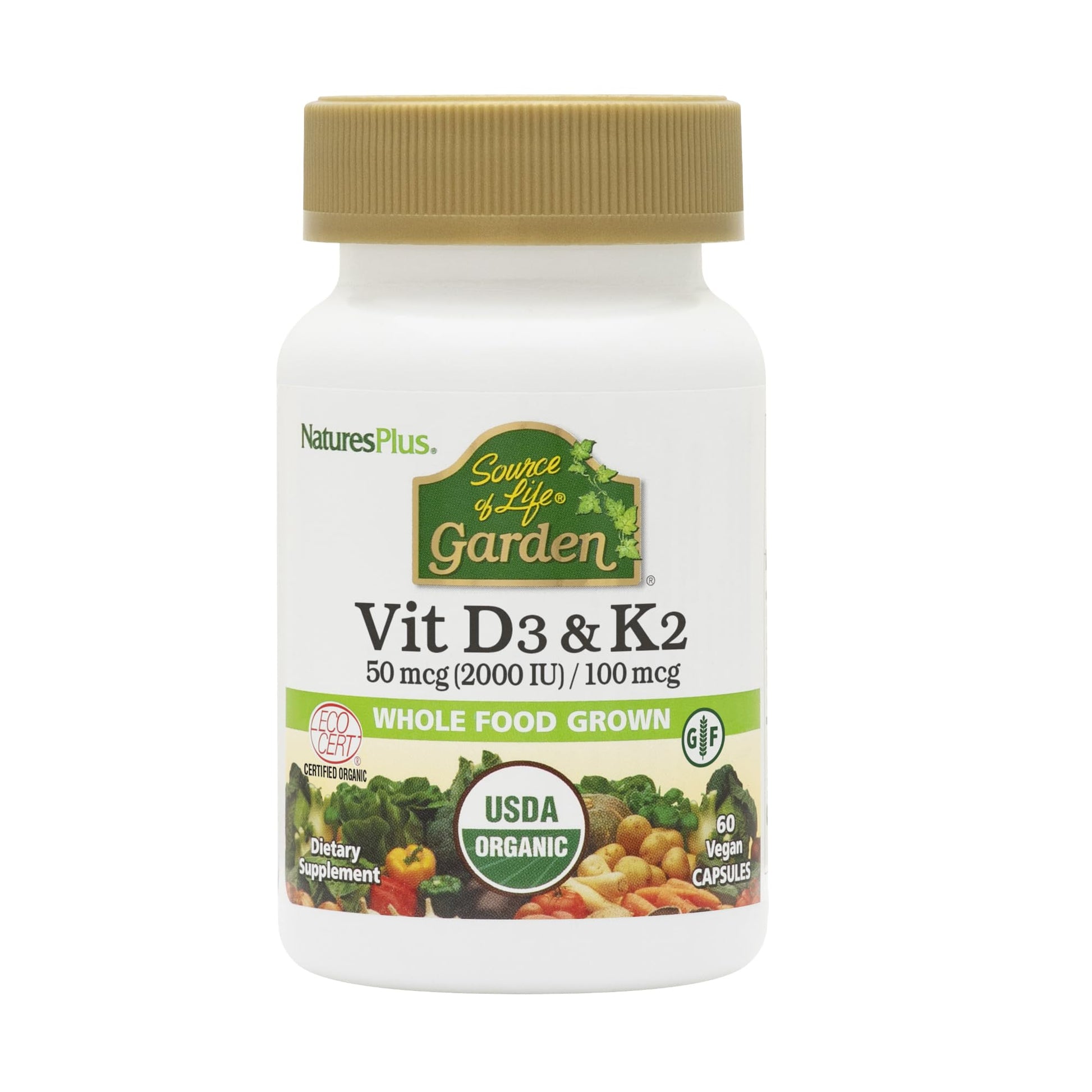 NaturesPlus Source of Life Garden Vitamin D3 & K2 Capsule, 60 Capsules